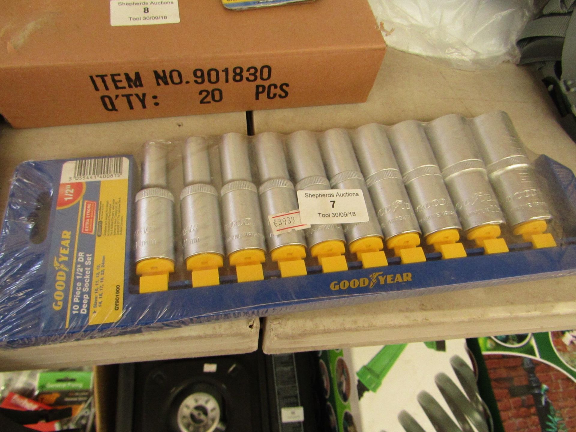 Good Year 10 piece 1/2" DR deep socket kit, new and factory sealed.