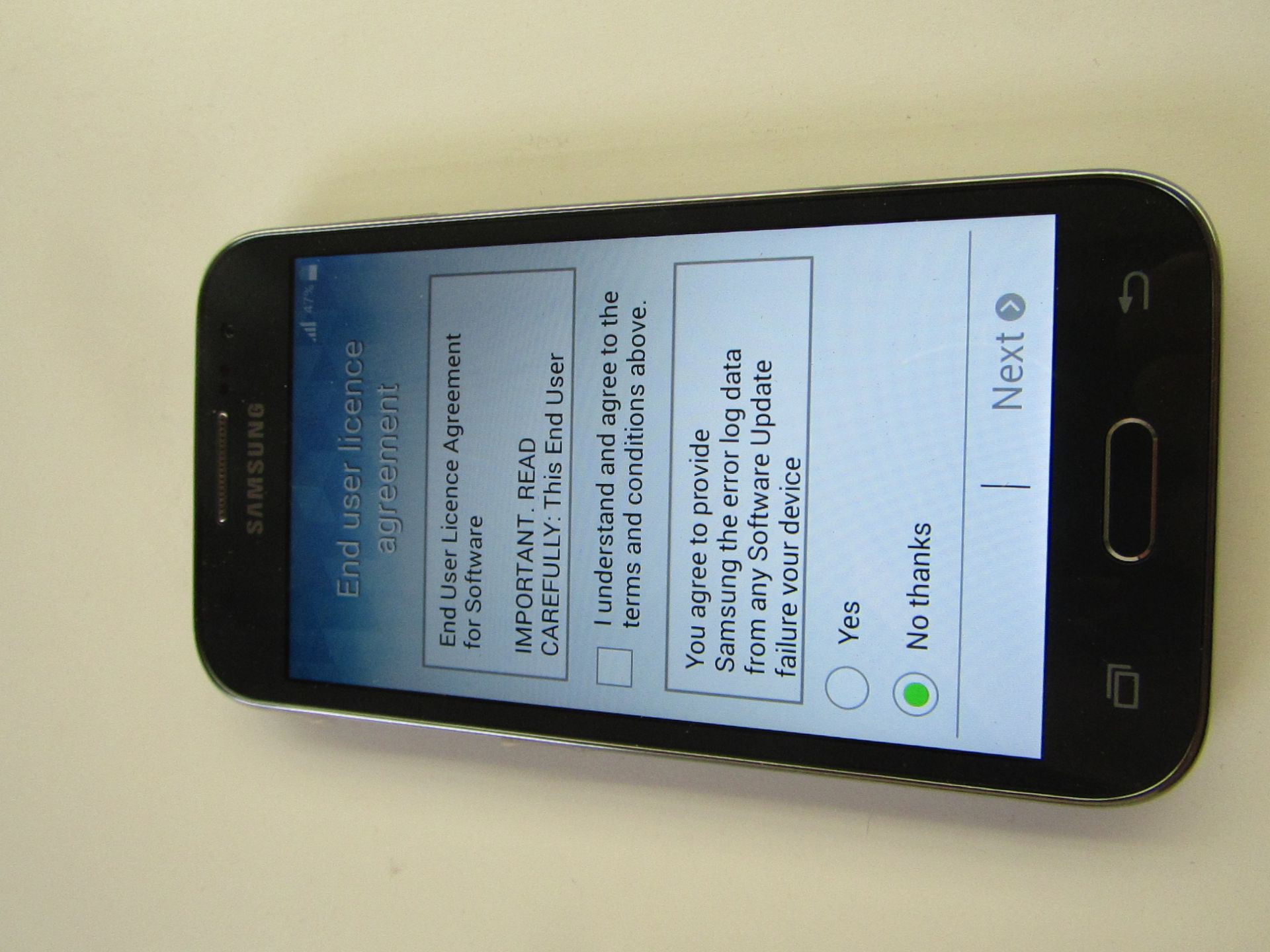 Samsung Galaxy Core LTE Prime, no capacity stated, tested working and boxed. Comes with box