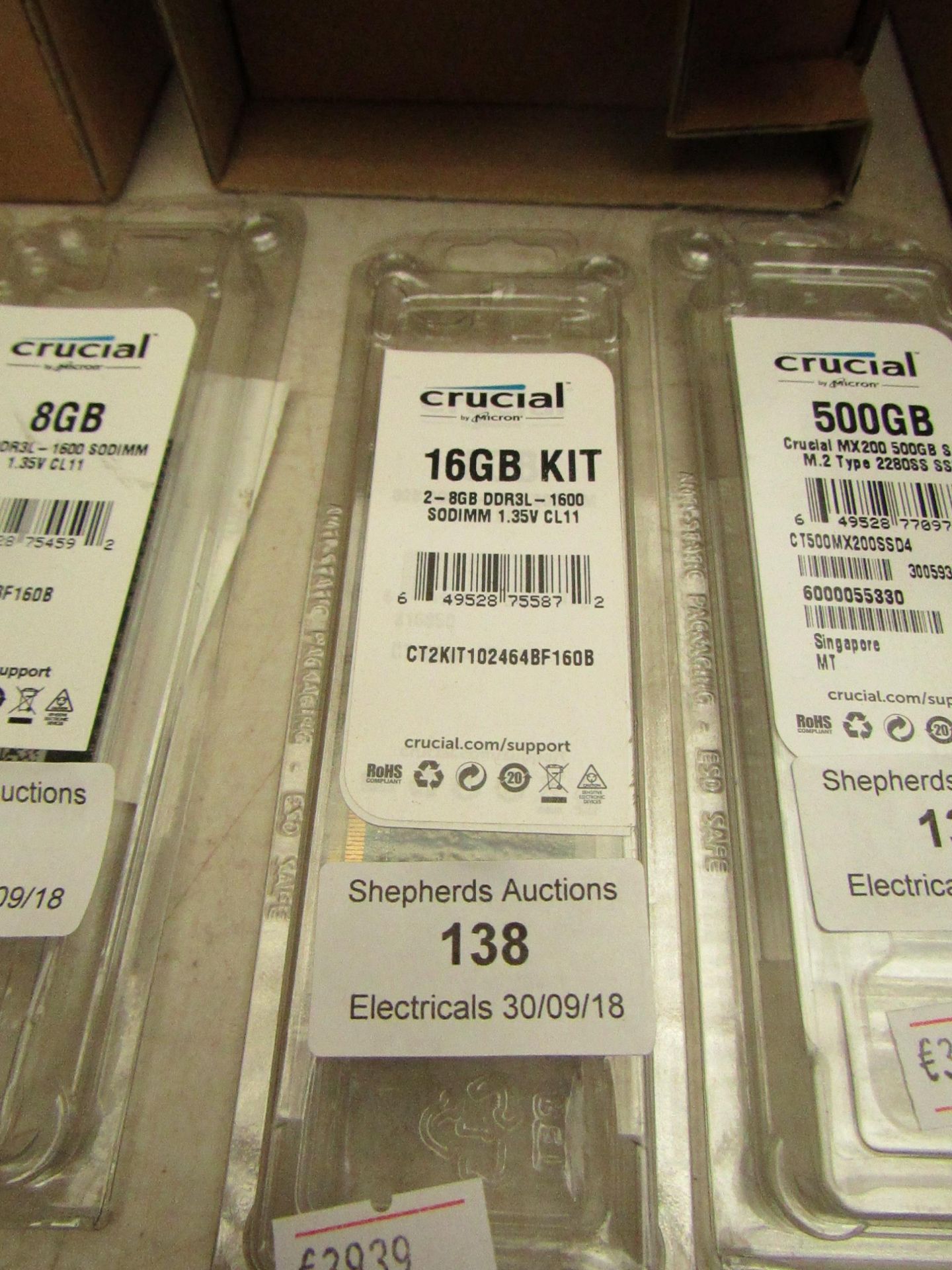 Crucial 16GB memory kit DDR3- 1600 sodimm, untested but looks unused, RRP £90