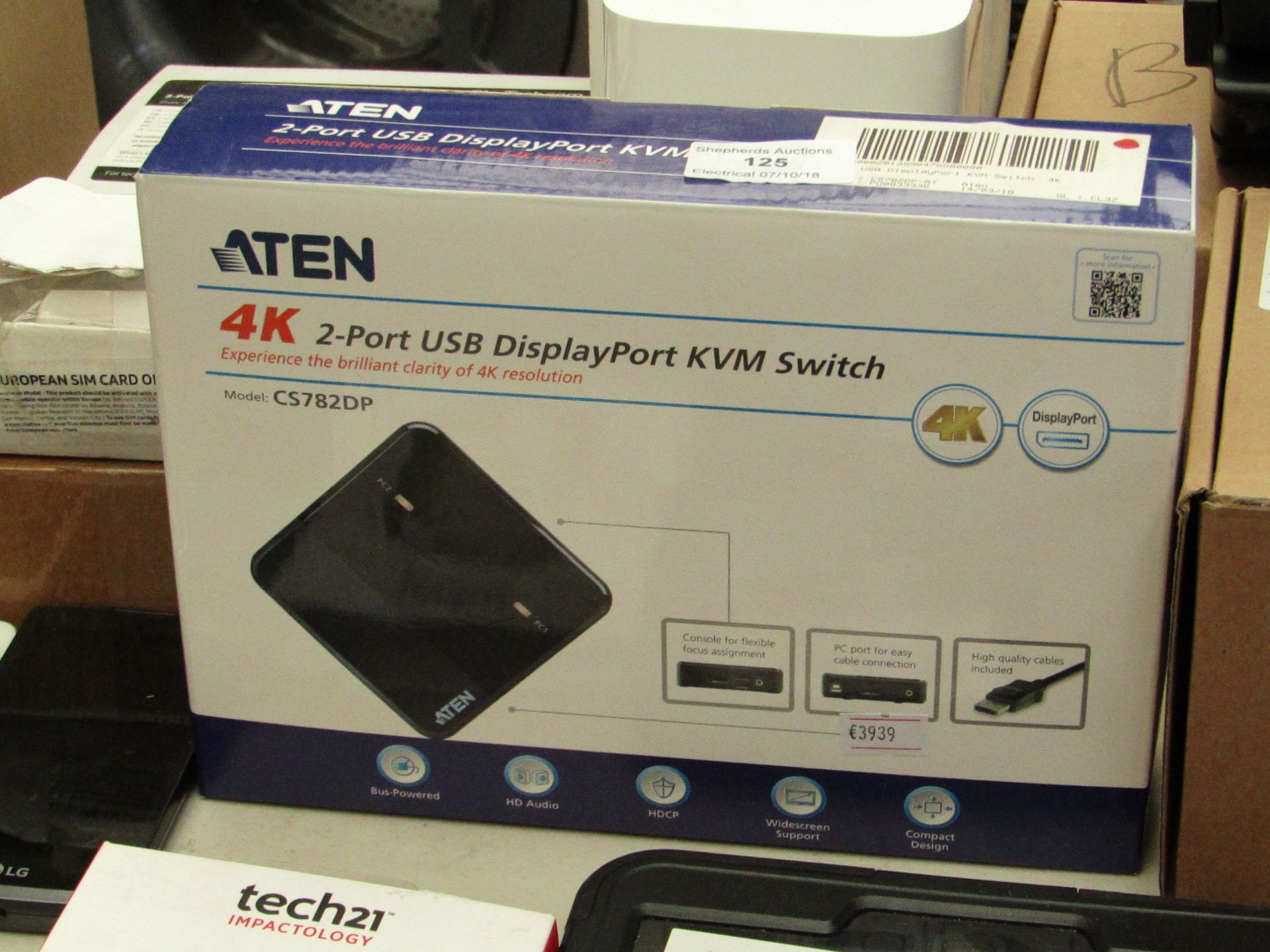 Aten 4k 2 port USB display port KVM switch, unchecked and boxed