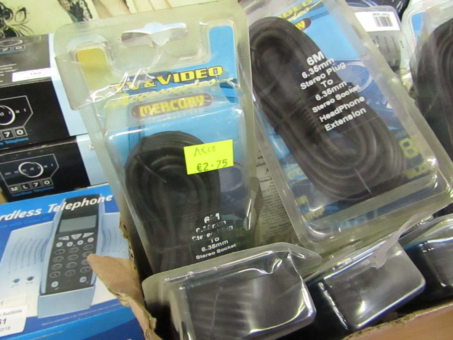 6x 6M 6.35mm stereo plug to 6.35mm stereo socket headphone extension cables. All new in packaging.