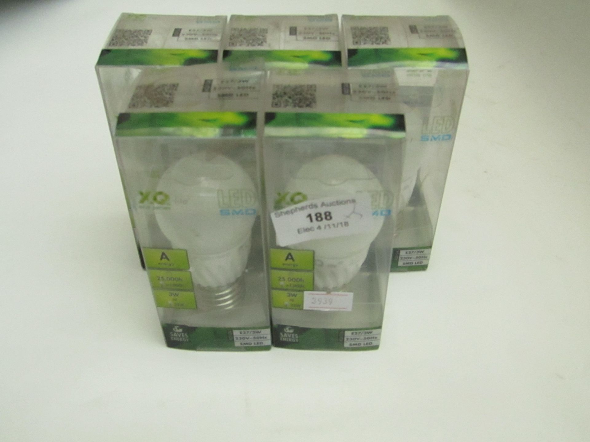 5x XQ E27 LED energy saving bulbs, new in packaging