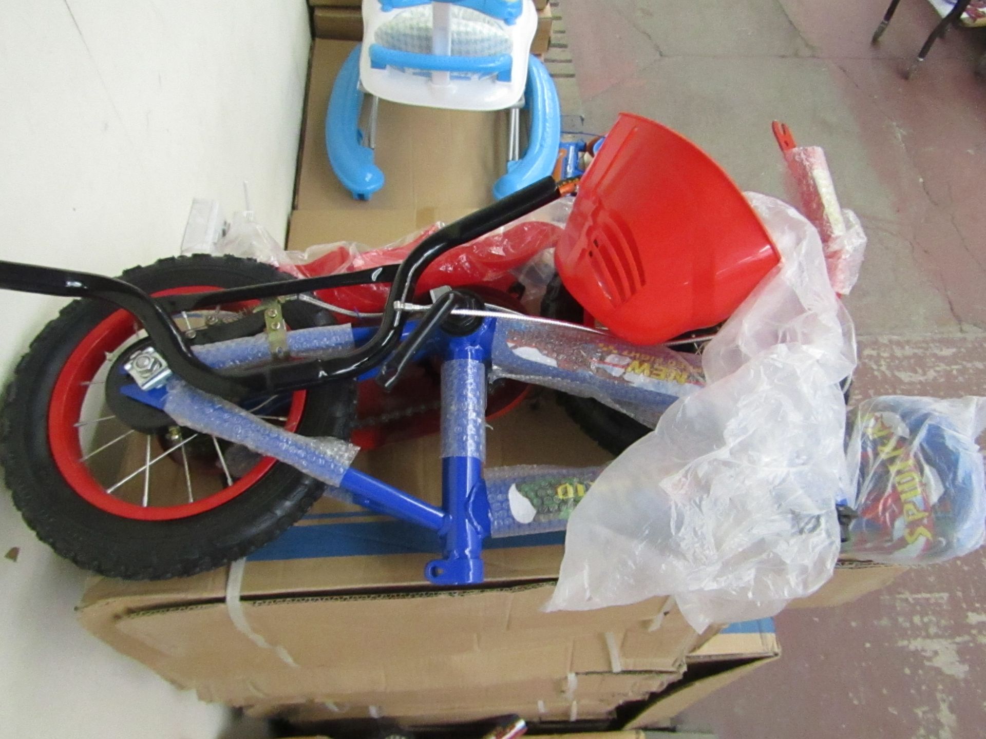 12" Child's Bike new and Boxed, comes complete with front basket, mud guards, water bottle and