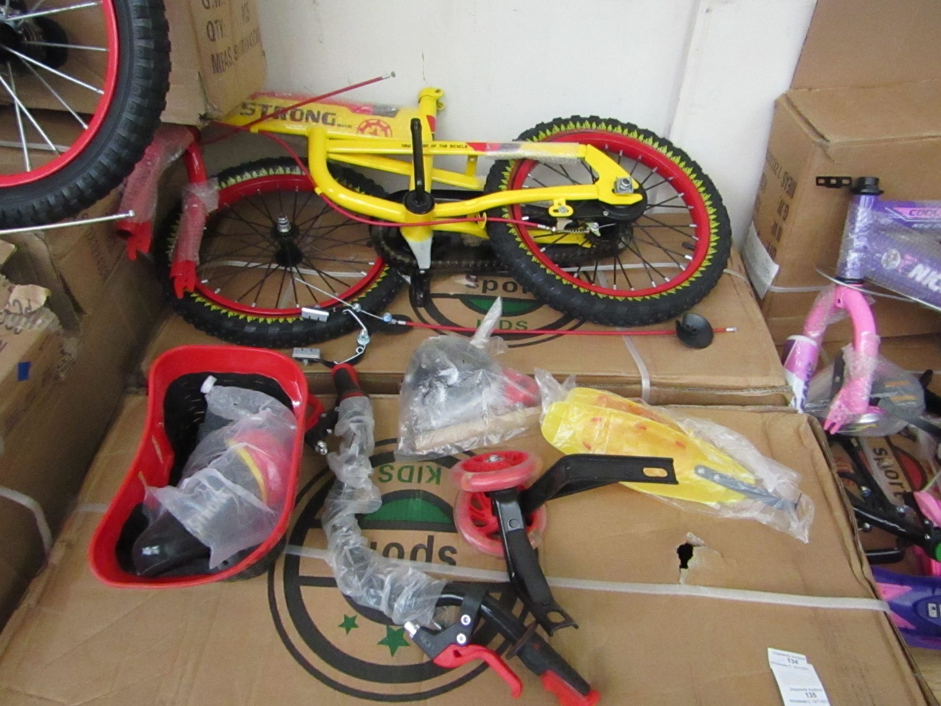 16" Child's Bike new and Boxed, comes complete with front basket, mud guards, water bottle and
