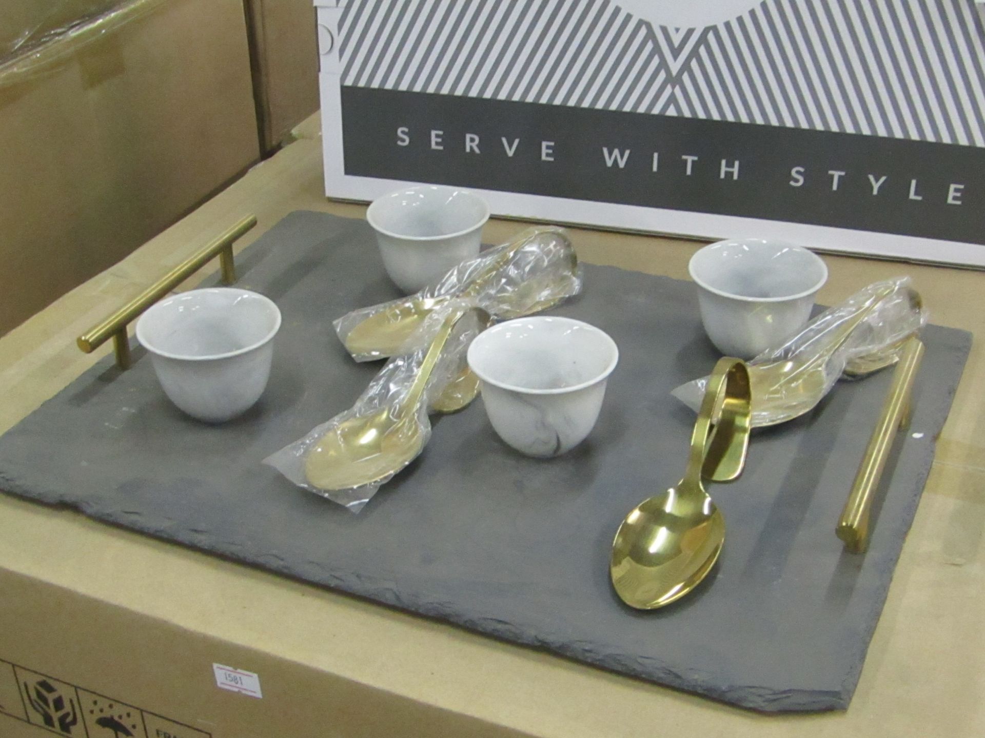 9 Piece Horderve Serving set, includes Slate tray, new and boxed.