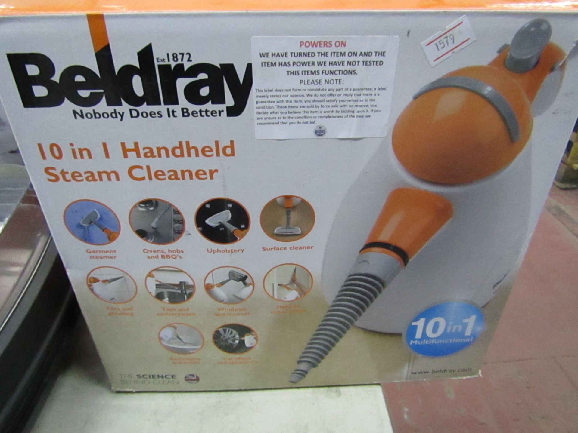beldray 10 in 1 handled steam cleaner has power not tested fully and boxed