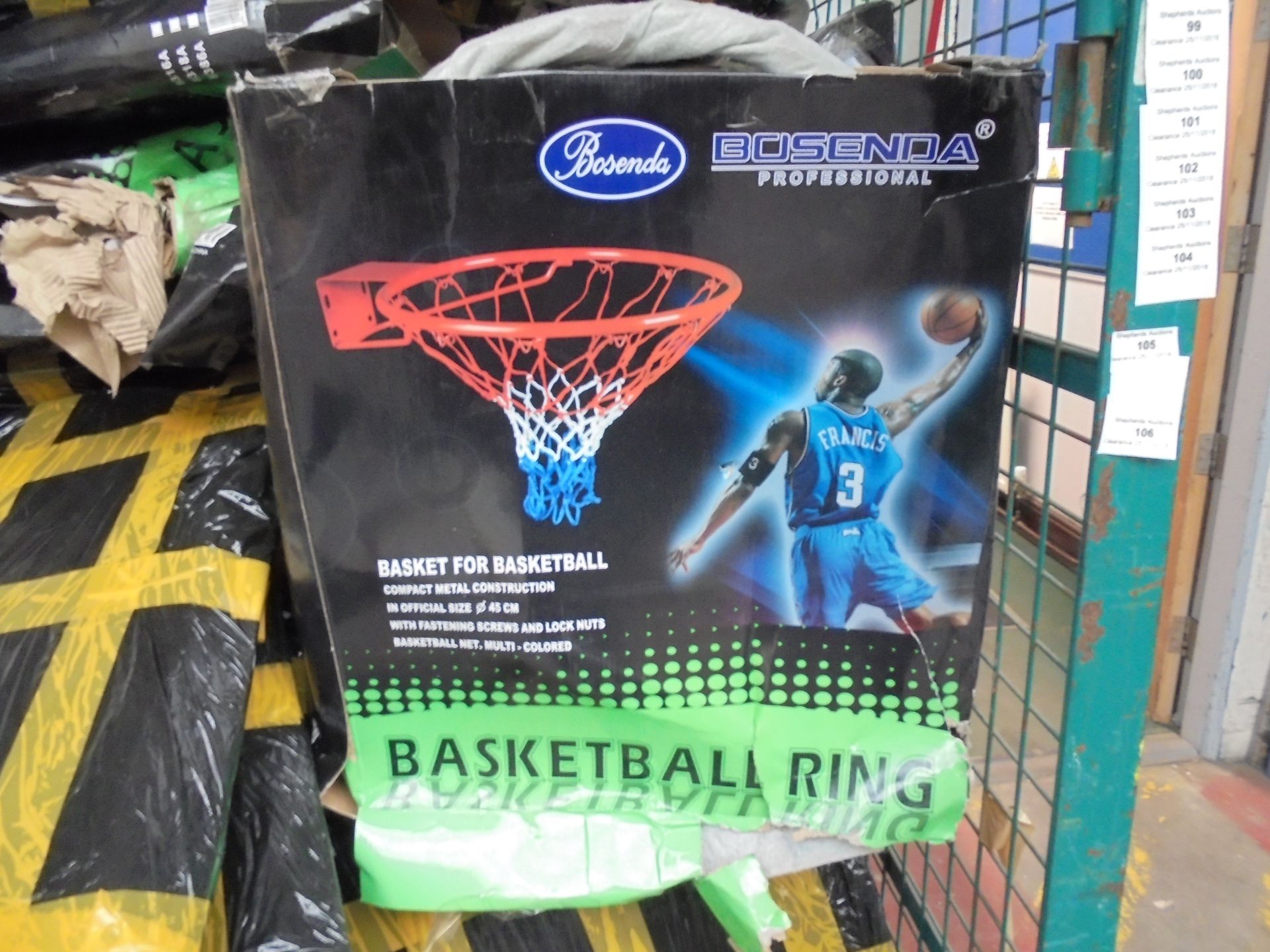 Bosenda Professional Wall mounted Basket ball hoop and net, new in damaged packaging