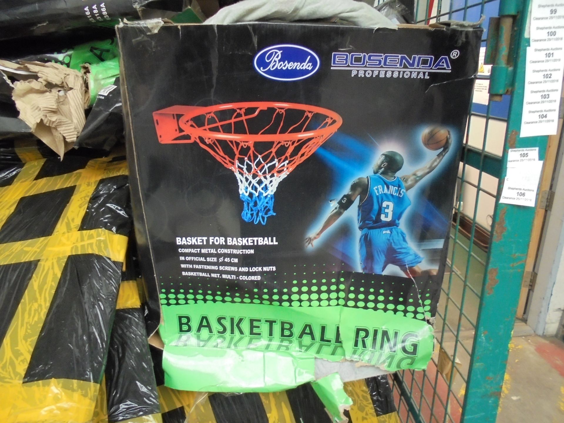 Bosenda Professional Wall mounted Basket ball hoop and net, new in damaged packaging