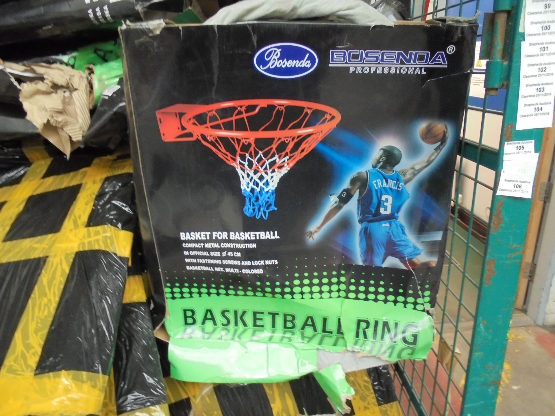 Bosenda Professional Wall mounted Basket ball hoop and net, new in damaged packaging