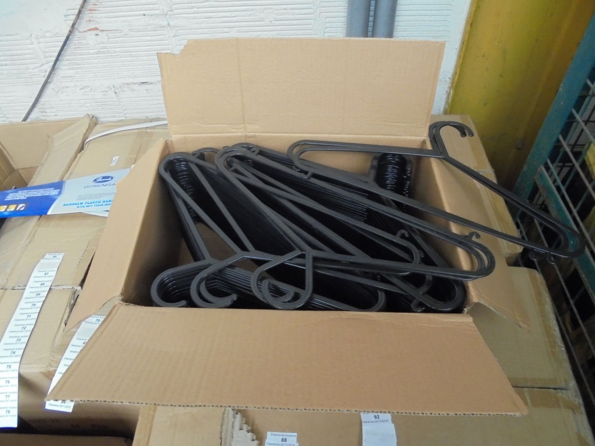 Box of 100 Black Clothes hangers, new.