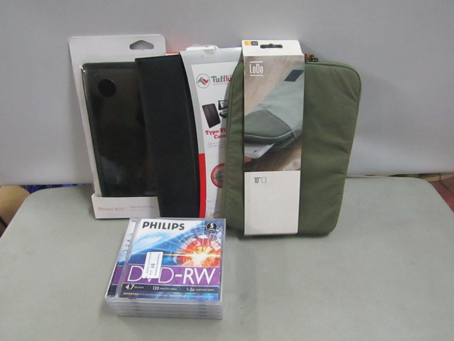 4X different items philips DVD-RW new , 10nch tablet case , tuff luv type view case , patterned hard