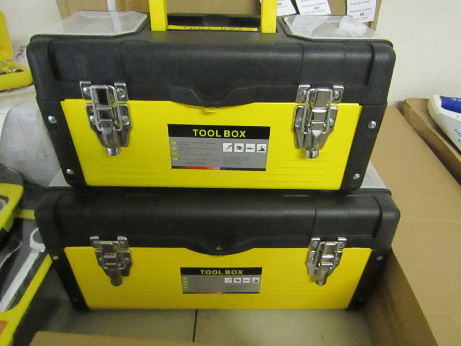 2 Piece Metal and Plastic Tool Box set, new