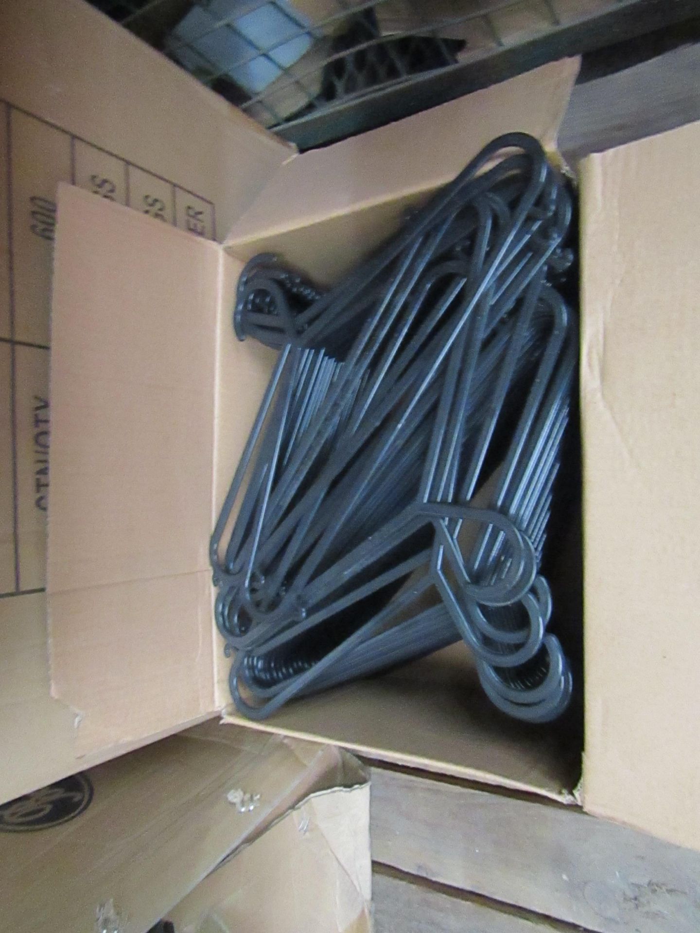 Box of 100 Black Clothes hangers, new.