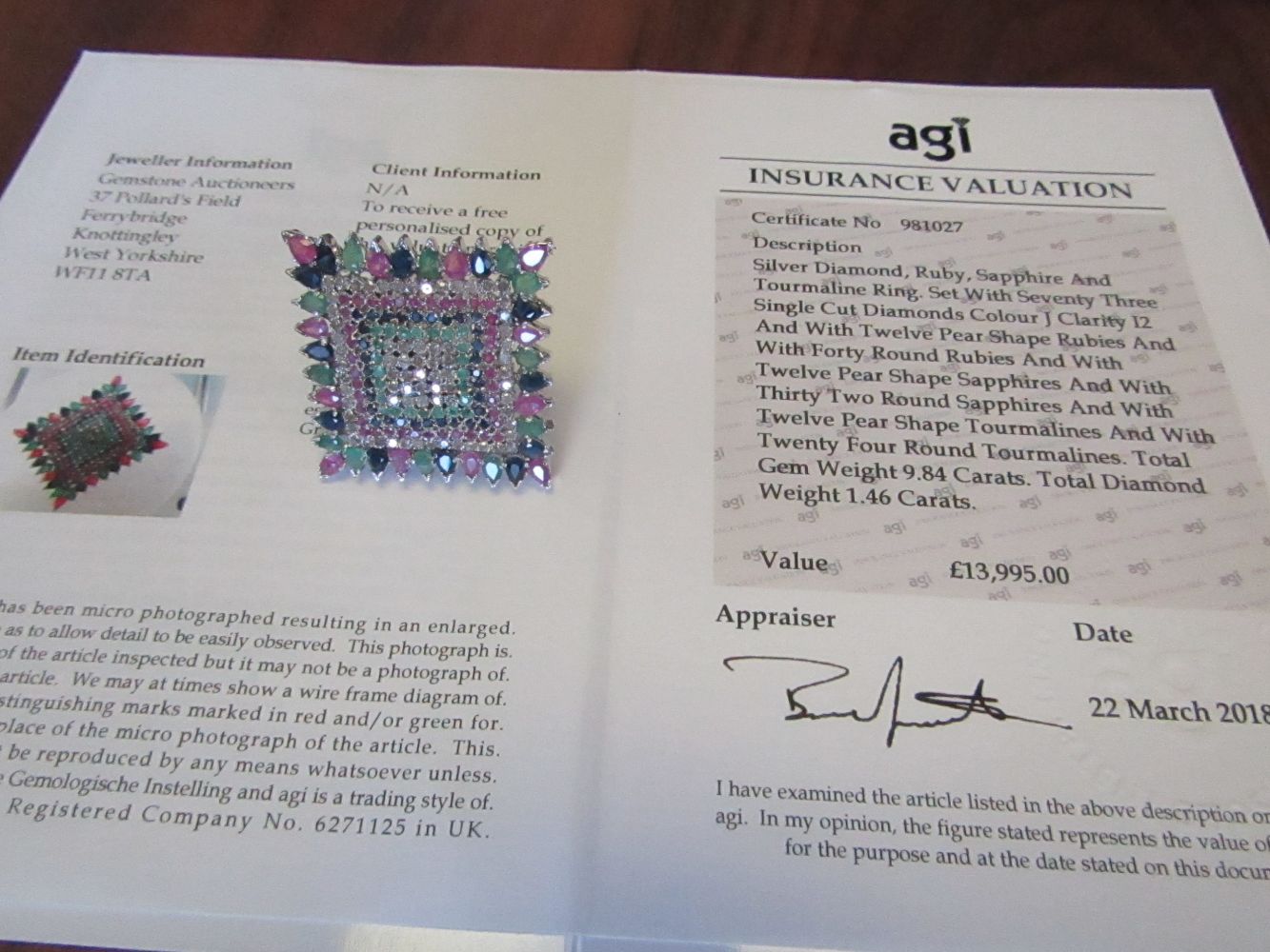 Precious Gem Stones and Gem Set Jewellery, all with valuation certificates.