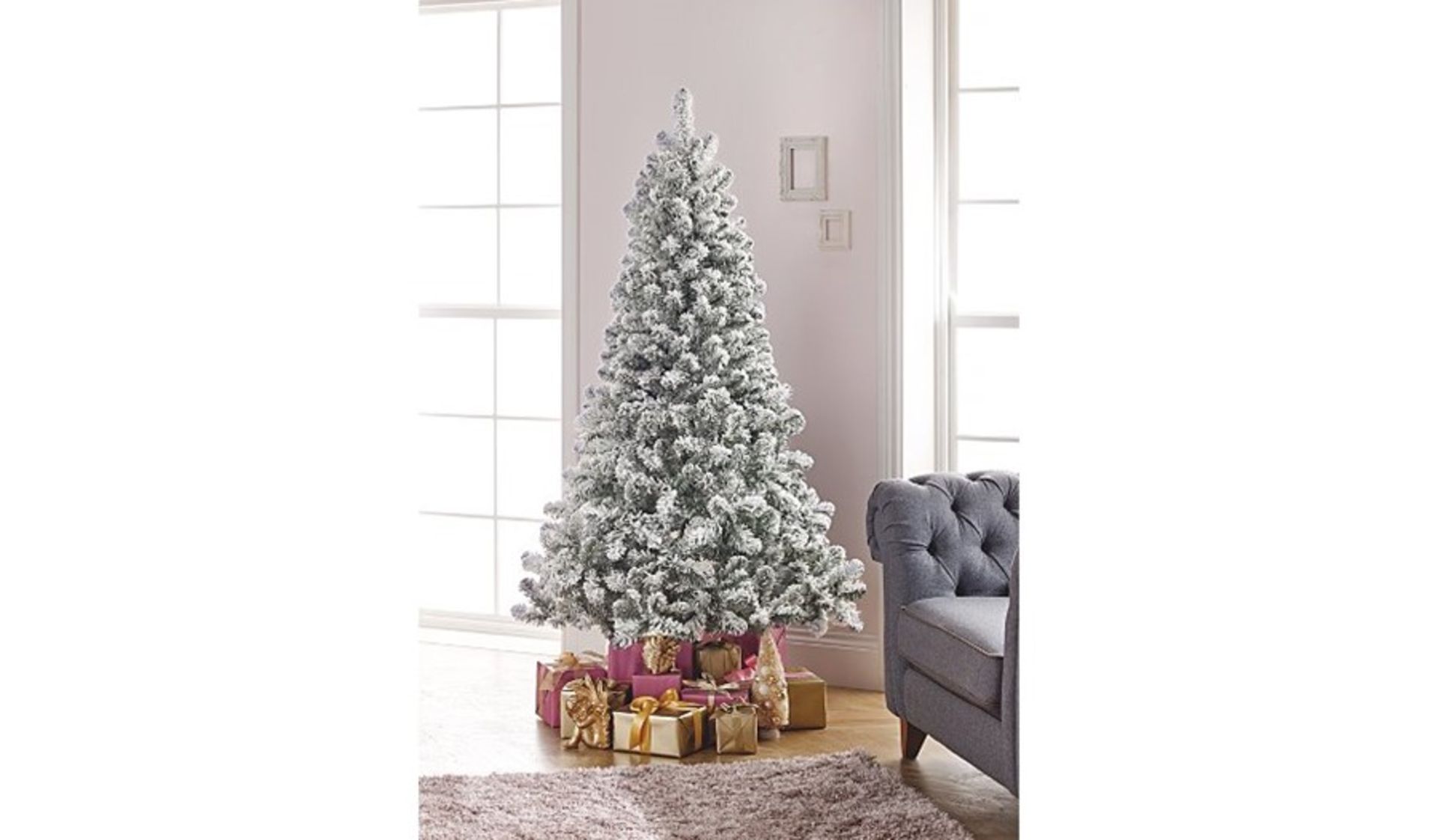 George Home 6ft Snowy Flocked Xmas tree, boxed and unchecked