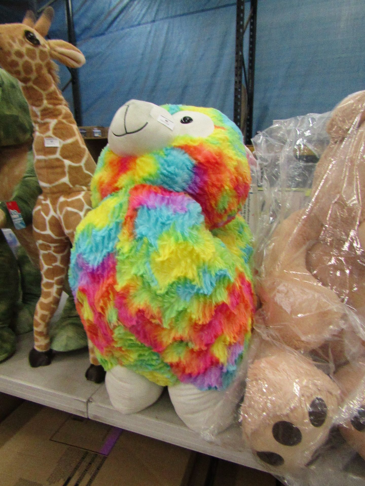 Giant Rainbow Alpaca, has dirt on its nose but could be easily cleaned