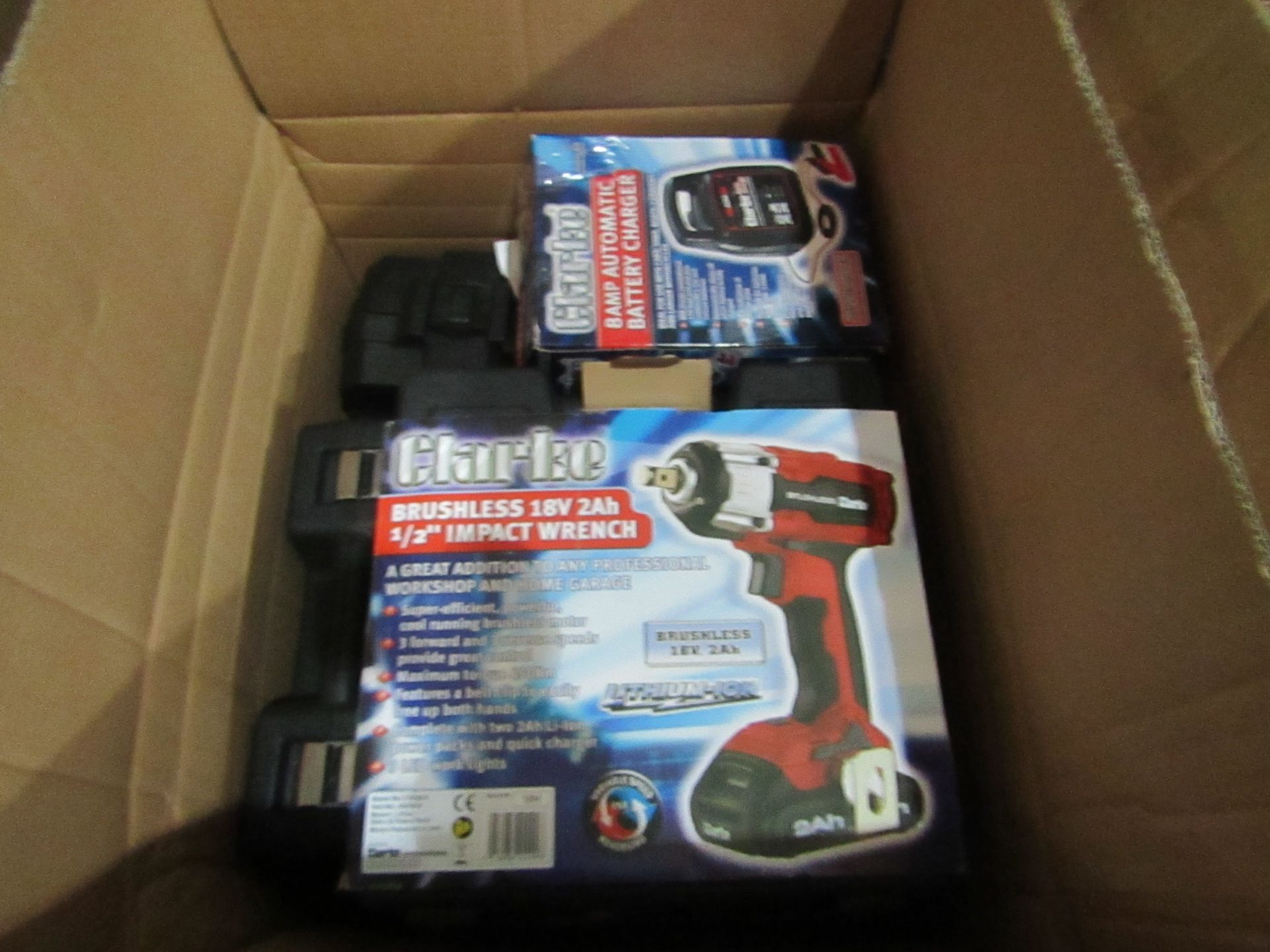 Lot contains: - 3x Clarke CIR18LIC 18V Brushless 2Ah ½" Impact Wrench, RRP for eahc £114.99 - Clarke