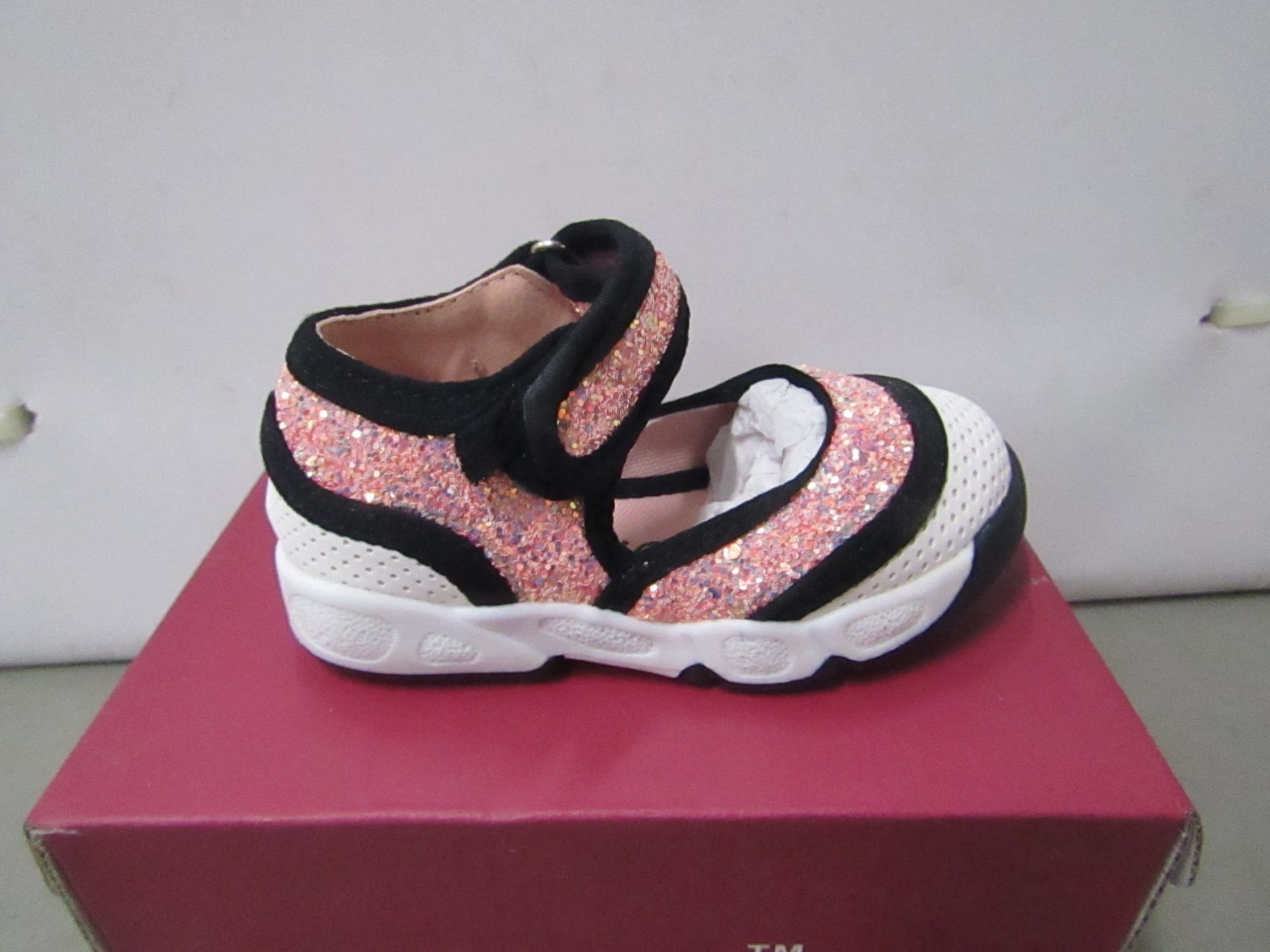 Kelsi Girls shoe with pink sequence design also velcro fastening size K7 new & boxed