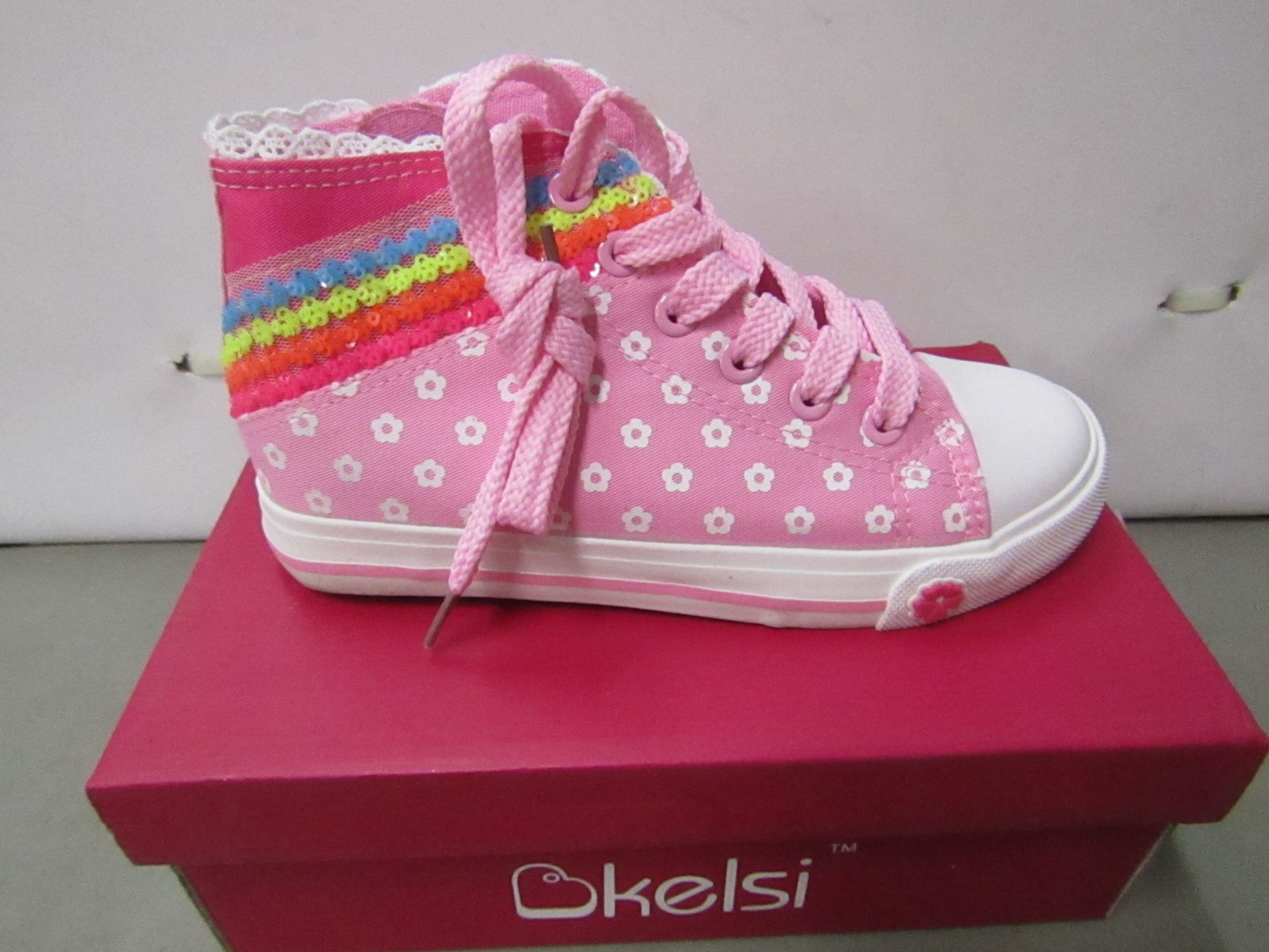 Kelsi Girls Pink boot with sequence design on side size 12 new & boxed