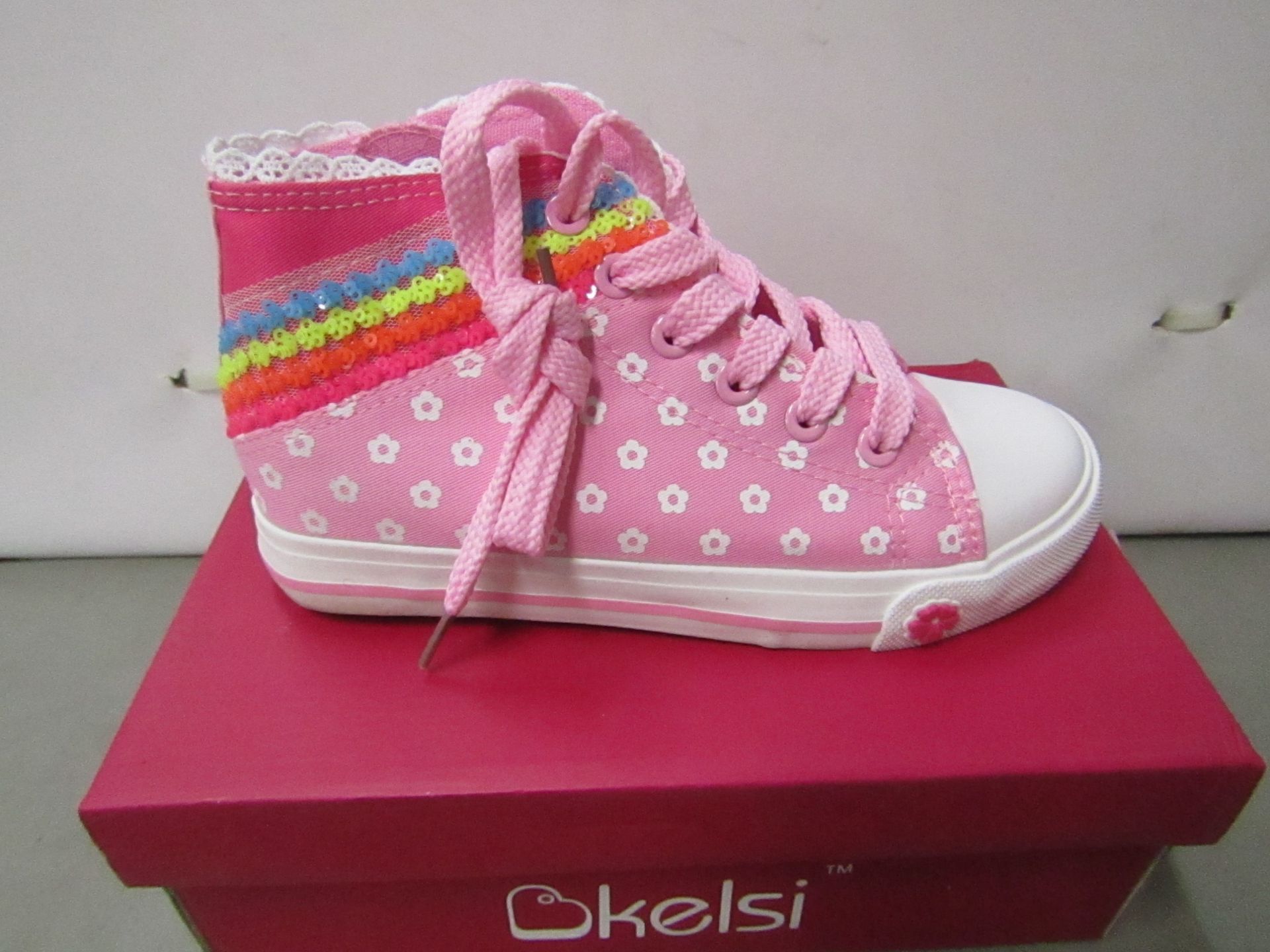 Kelsi Girls pink boot with sequence design on side size 11 new & boxed