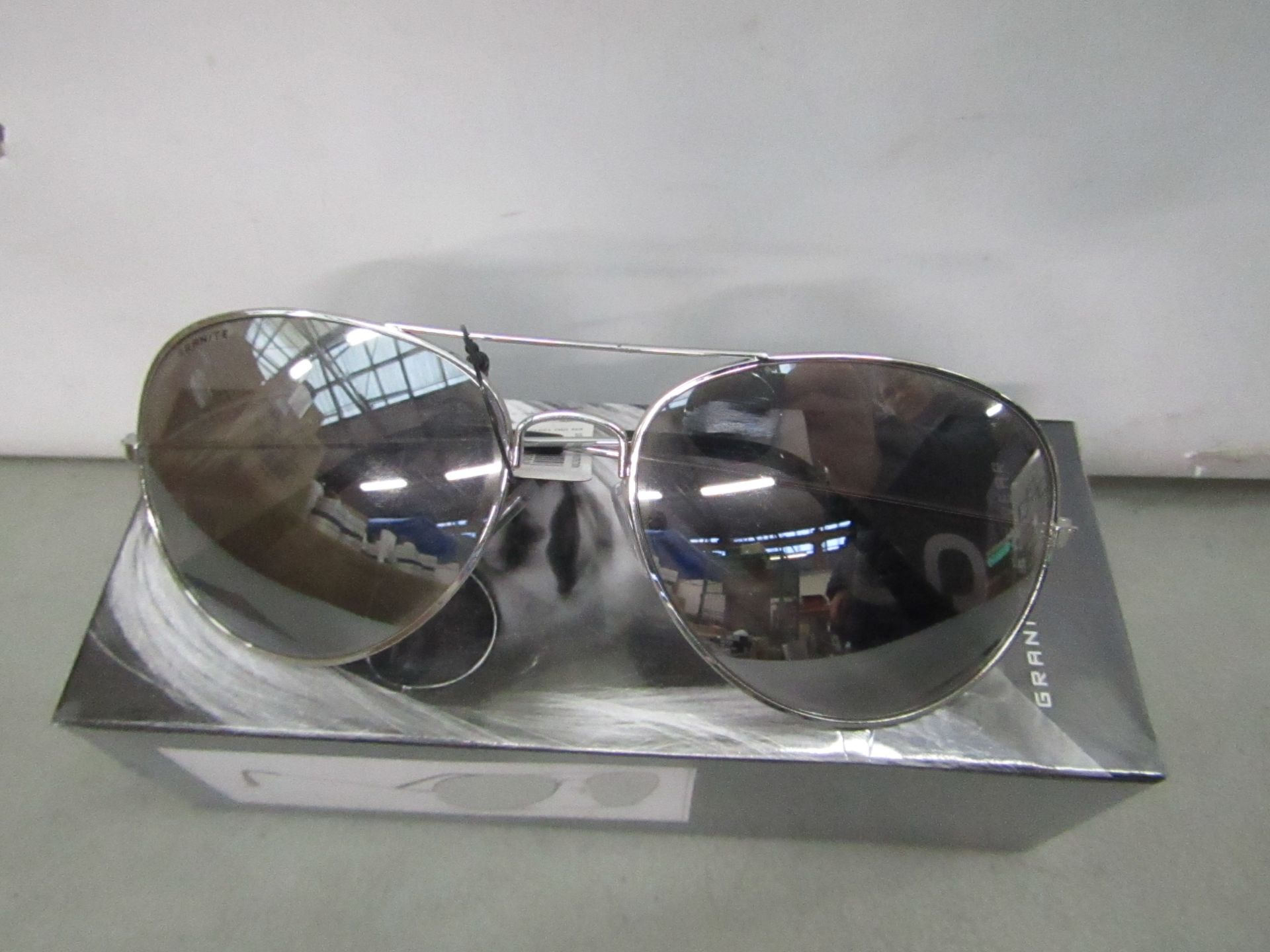 Granite Aviator style mirrored Sunglasses, new and boxed.