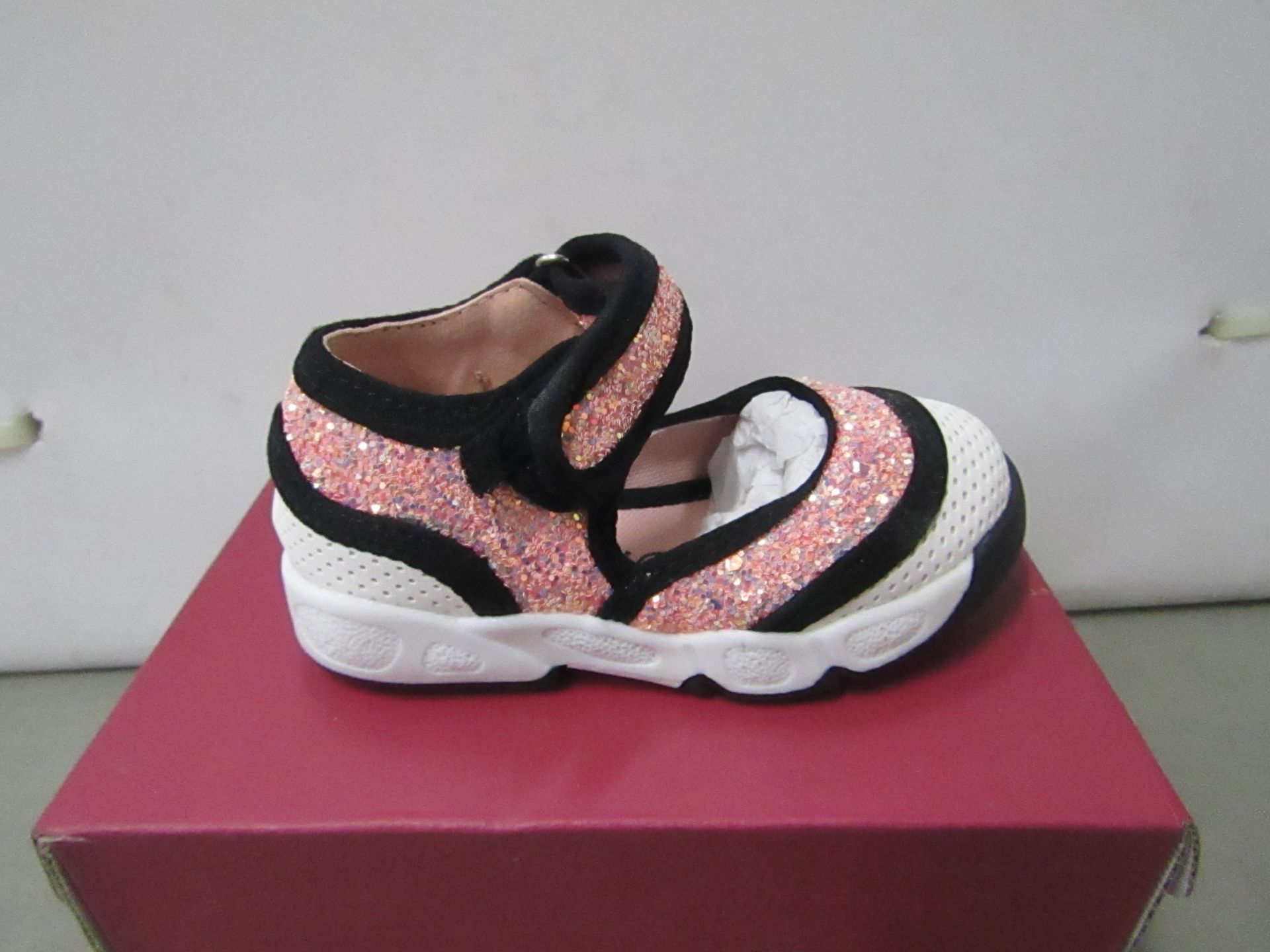 Kelsi Girls shoe with pink sequence design also velcro fastening size K7 new & boxed