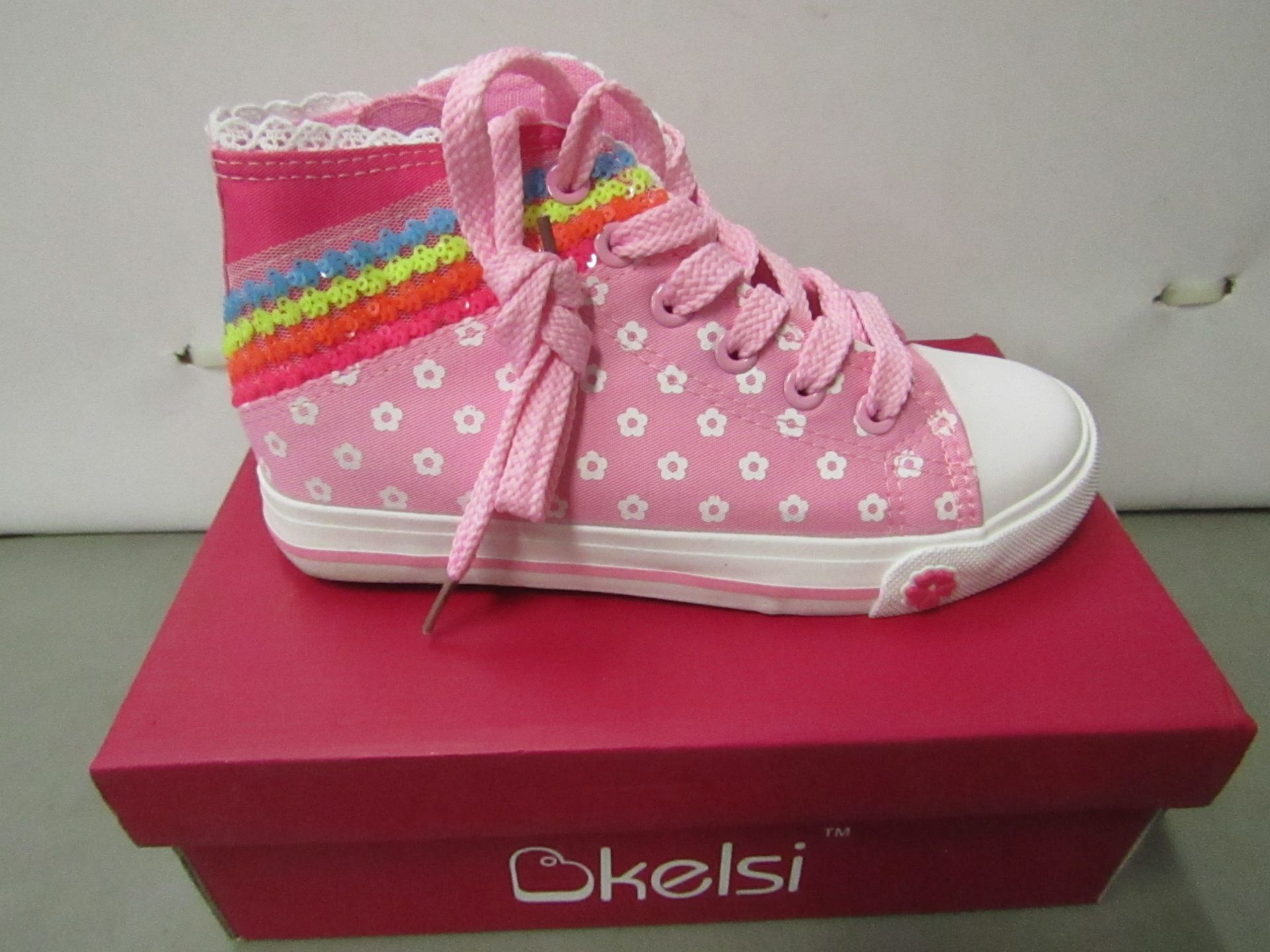 Kelsi Girls Pink boot with sequence design on side size 12 new & boxed