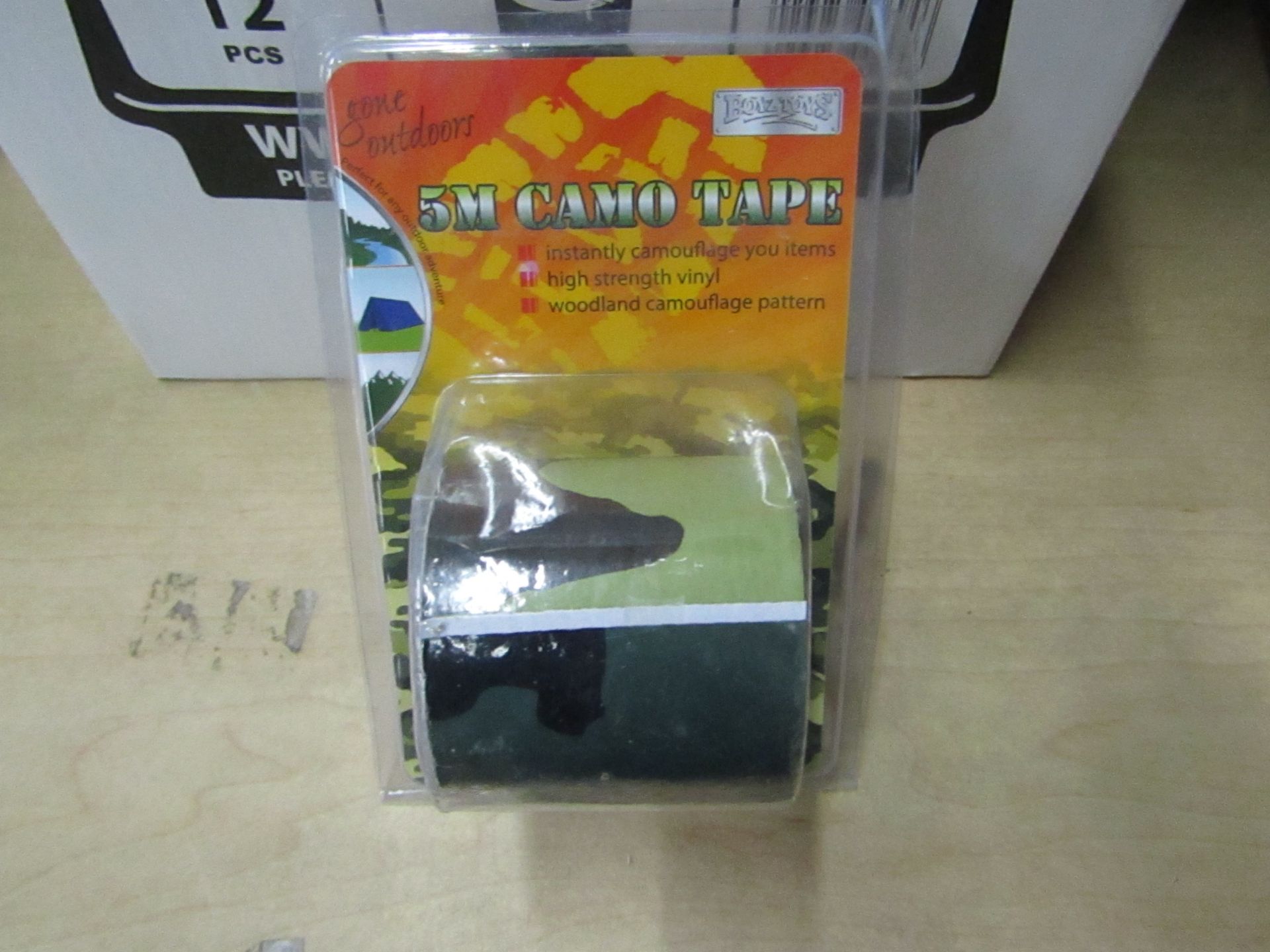 3x boxes of 12x Packs of 5mtr Camo Printed High strength Tape, new in packaging