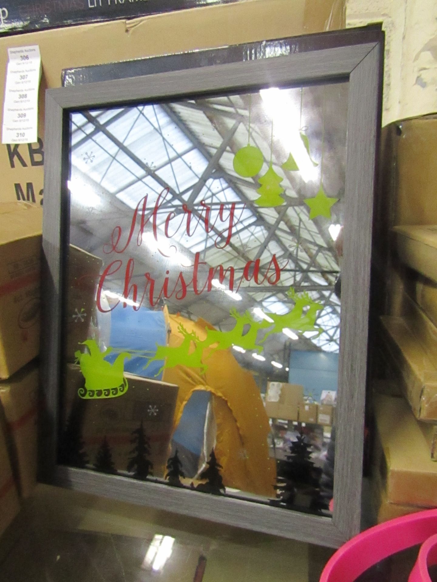 TreeTop christmas Lit indoor mirror frame, new