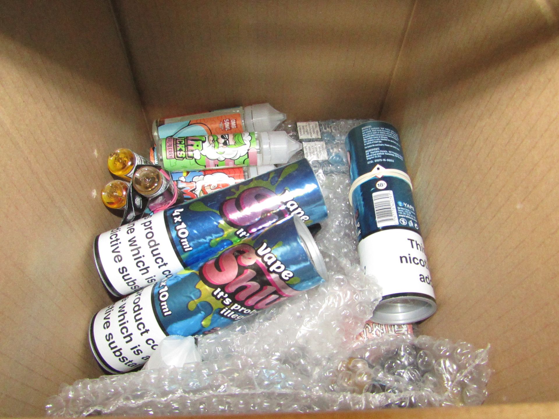 Box of approx 20x various vape liquids, please note we have checked a few of these for expiry