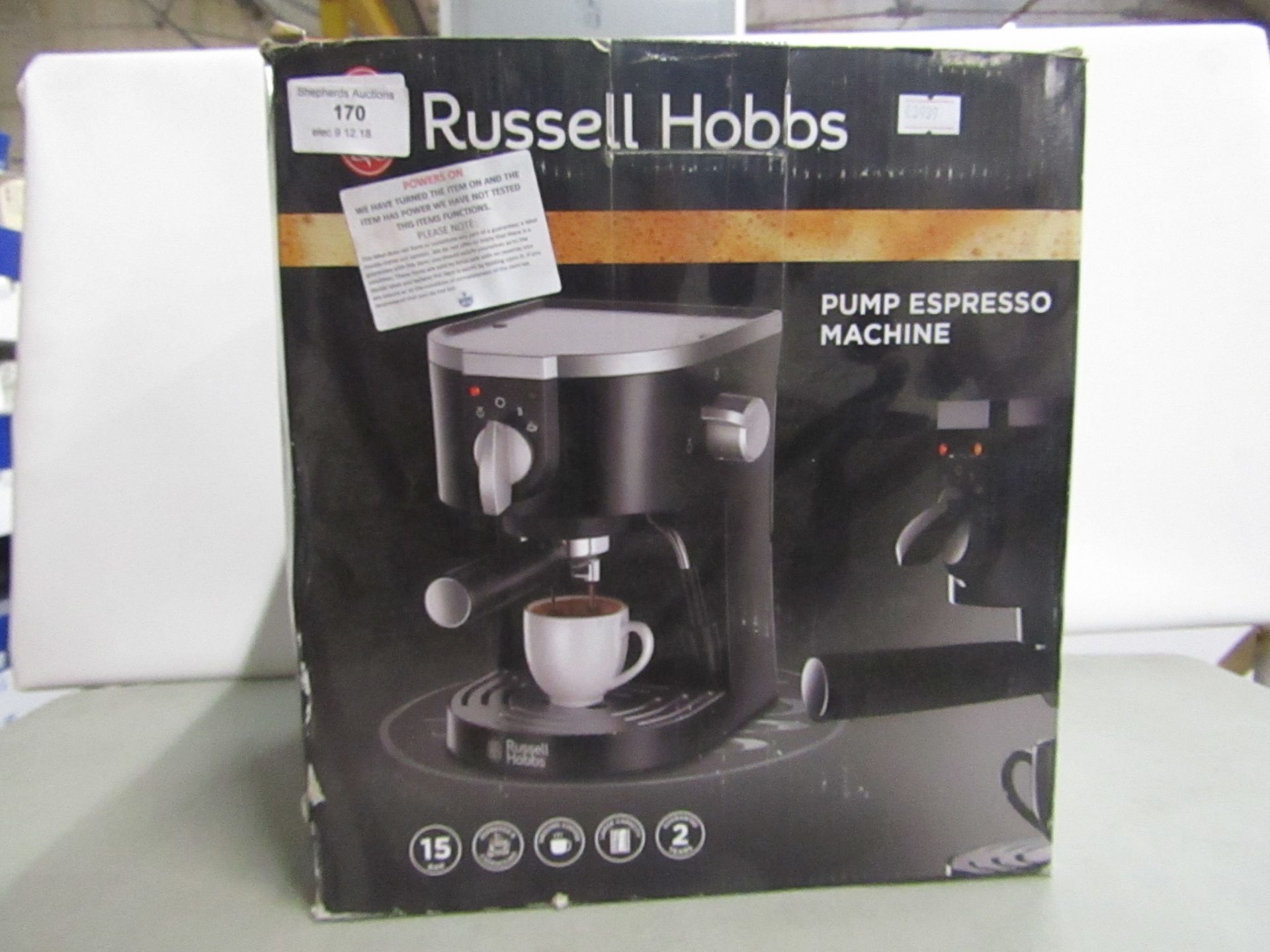 Russell Hobbs Pump Espresso machine, boxed and powers on