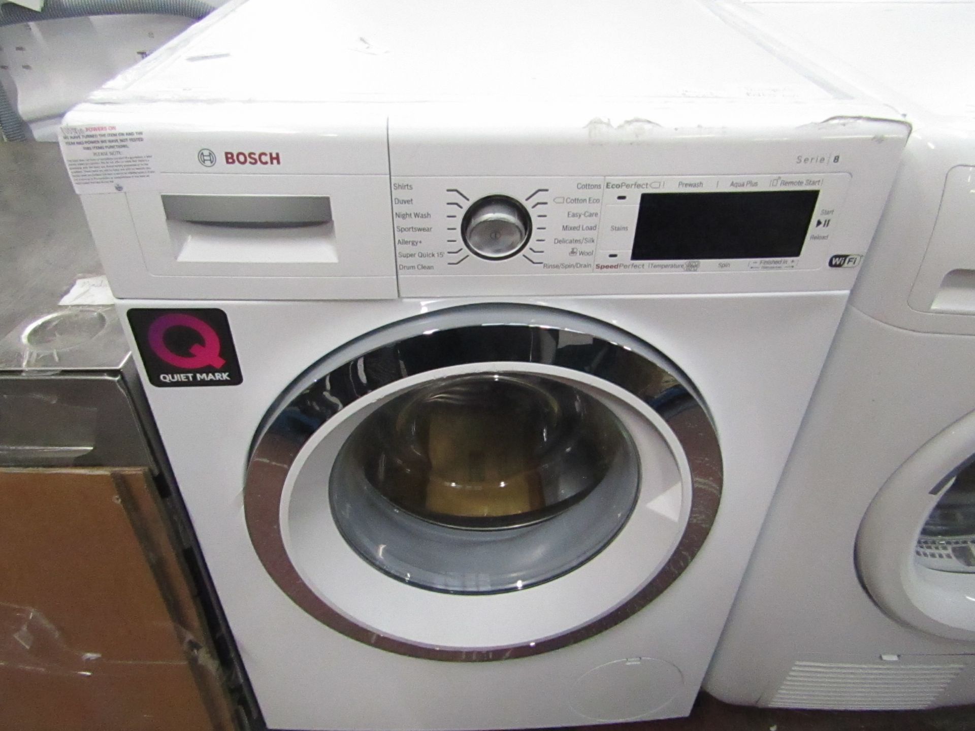 Bosch Serie 8 WAW325H0GB WiFi Quiet Mark 9Kg washing machine, unable to test due to transport