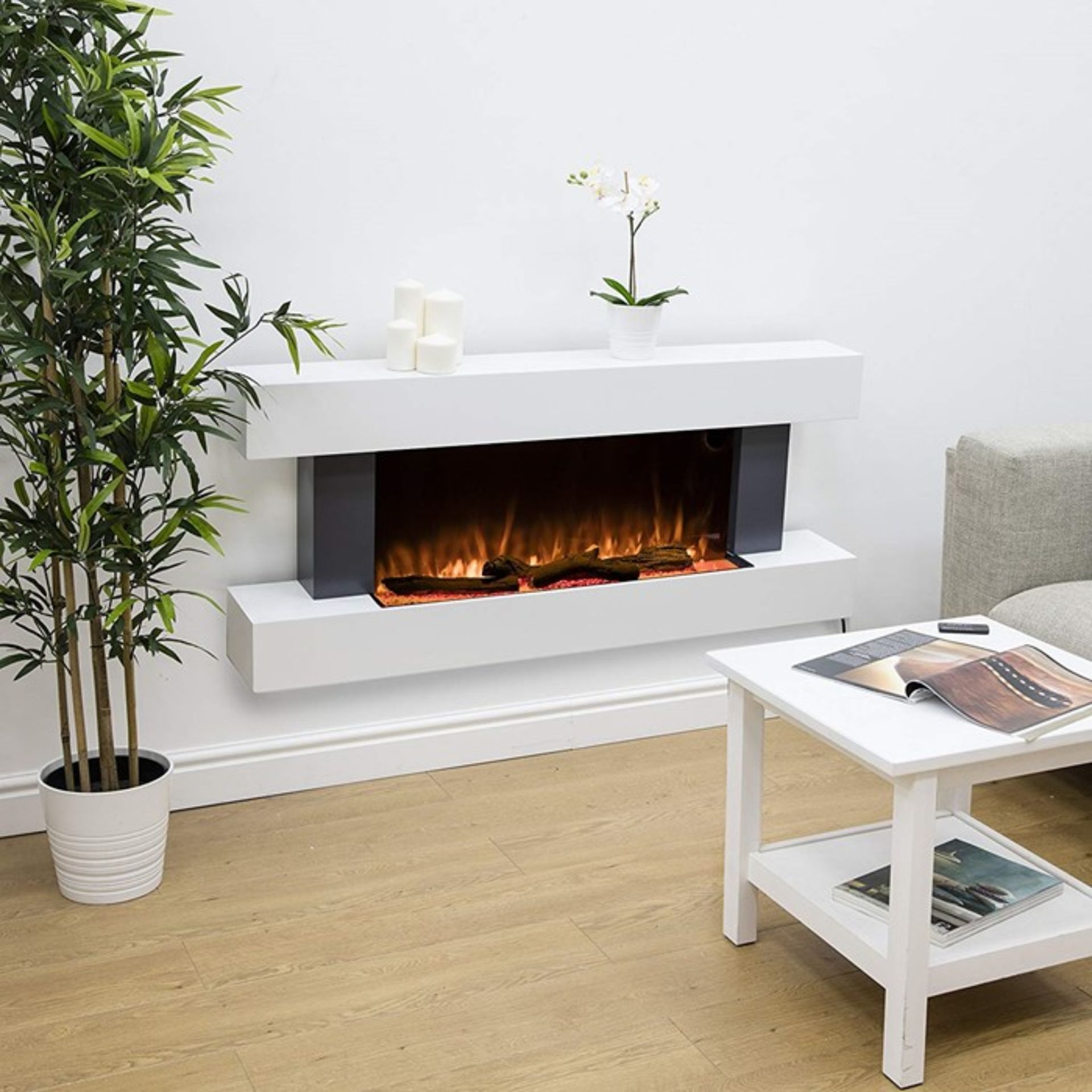 2000w Wall Mounted surround electric fire place suite with LED flame effect, new and boxed, features