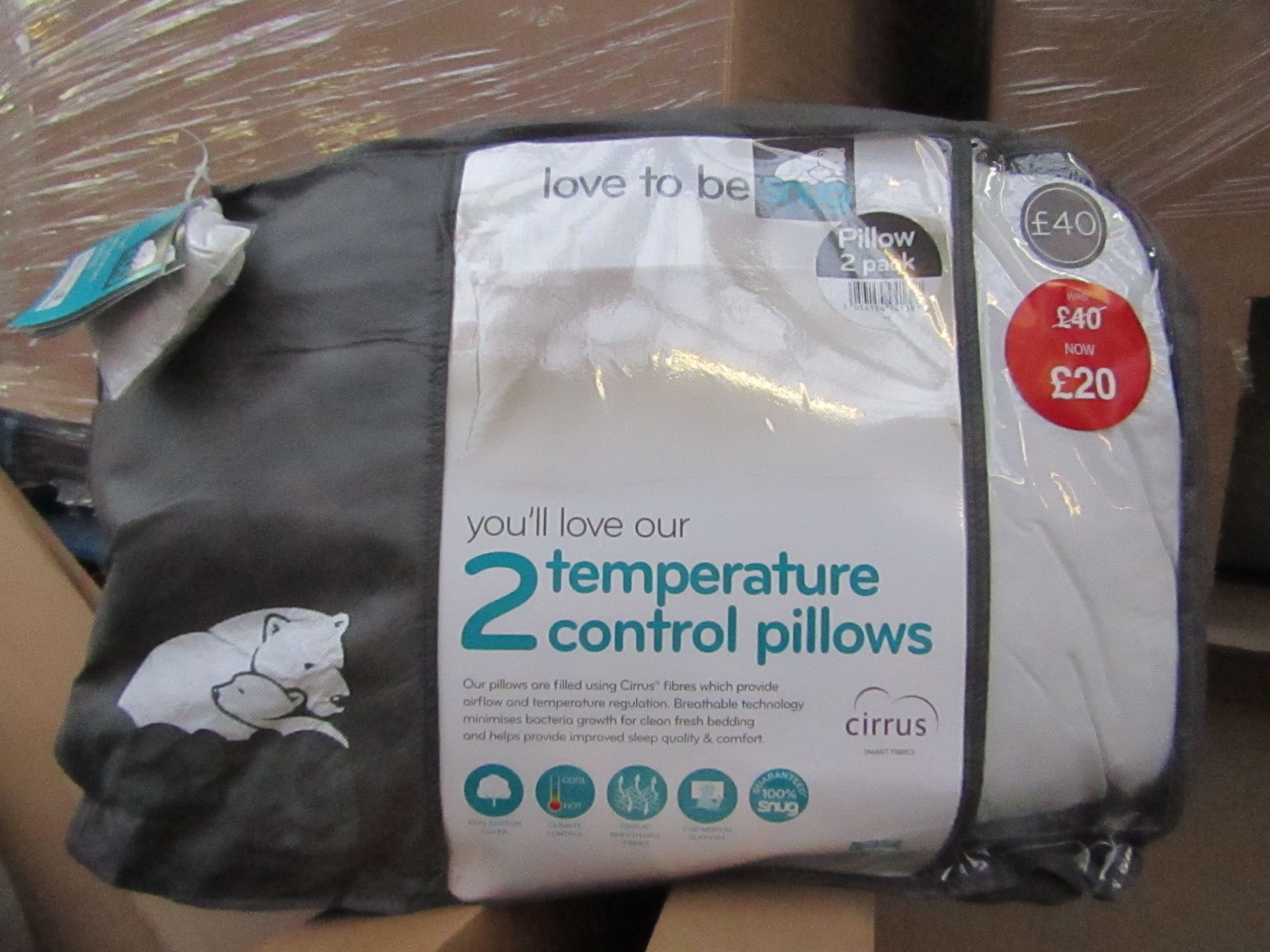 Snug pack of 2 temperature control pillows, brand new and packaged, RRP £40