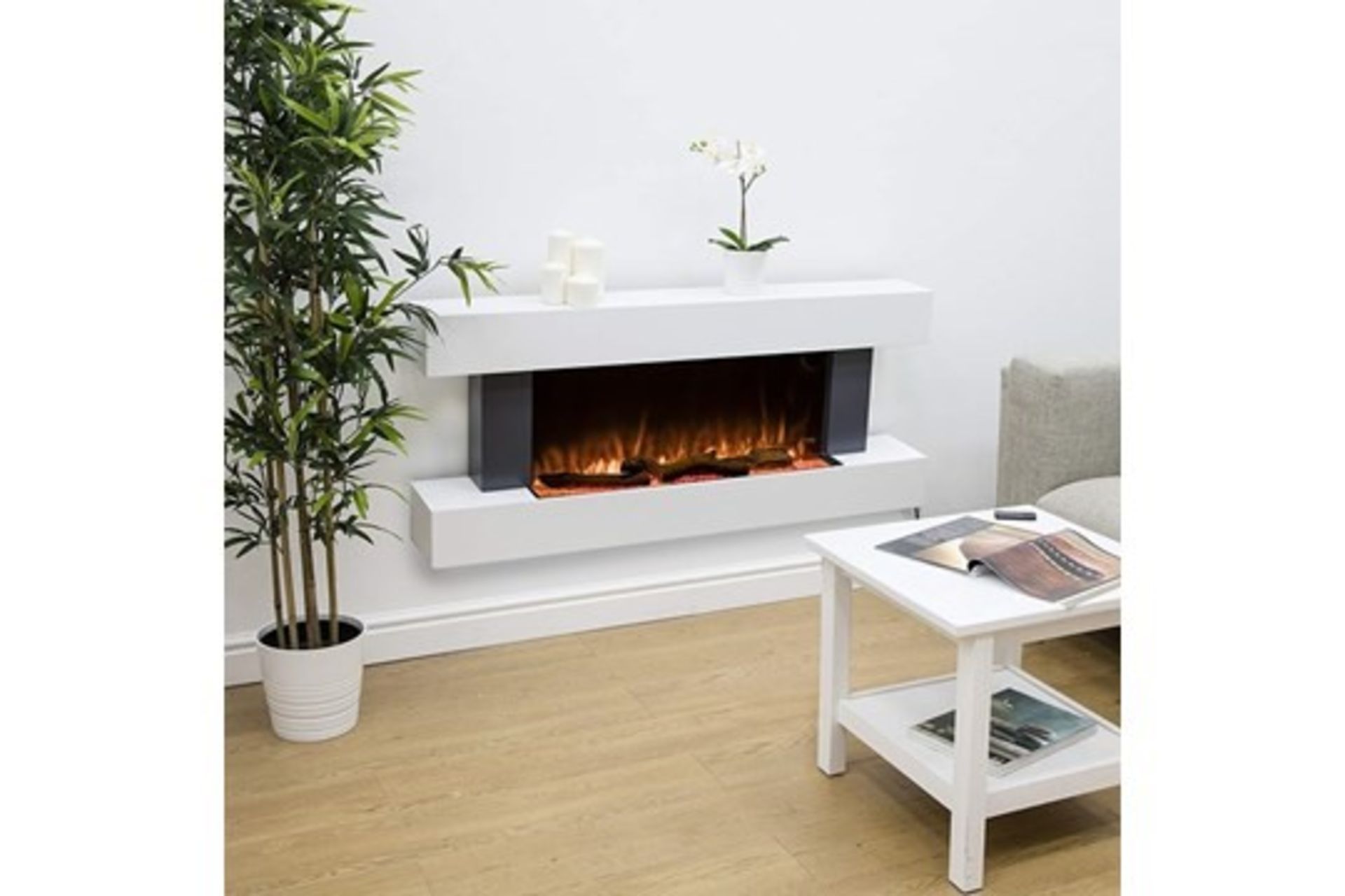 Pallet of 5x 2000w Wall Mounted surround electric fire place suite with LED flame effect, new and