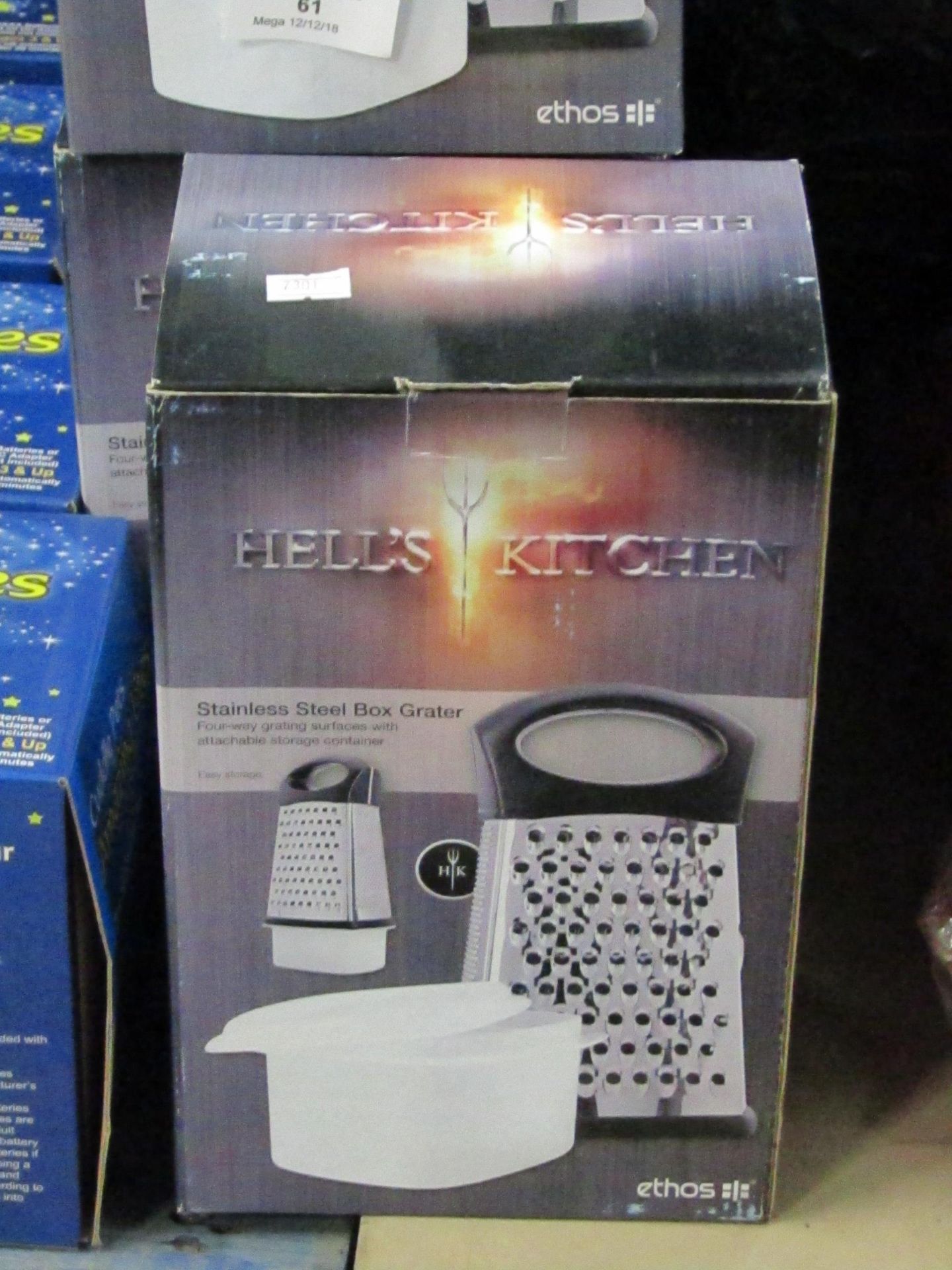 Hells Kitchen Stainless steel grater with catch box, new and boxed