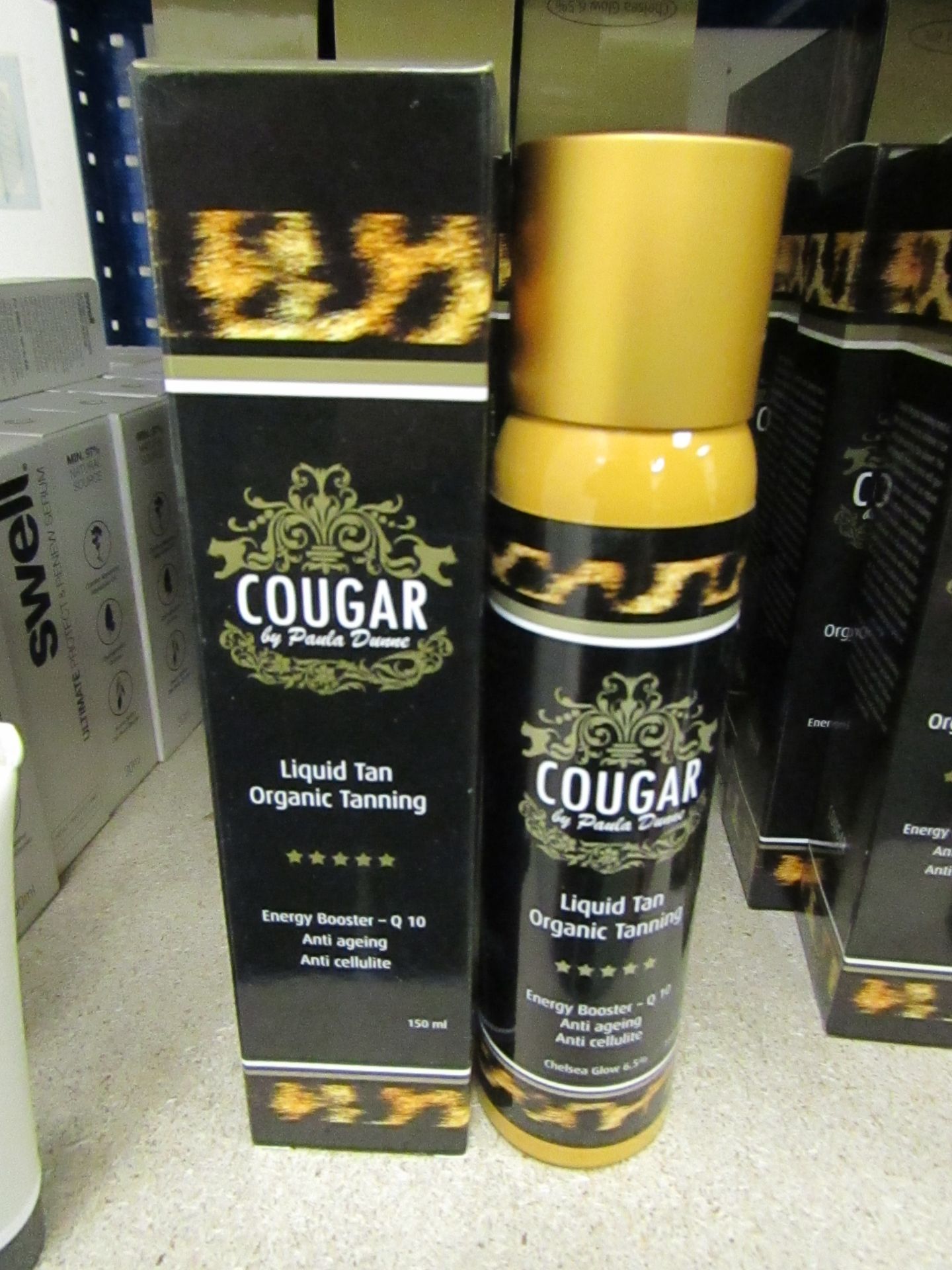 2 x Cougar 150ml Chelsea Glow 6.5% Organic Tanning Liquid Tan, both brand new and boxed.