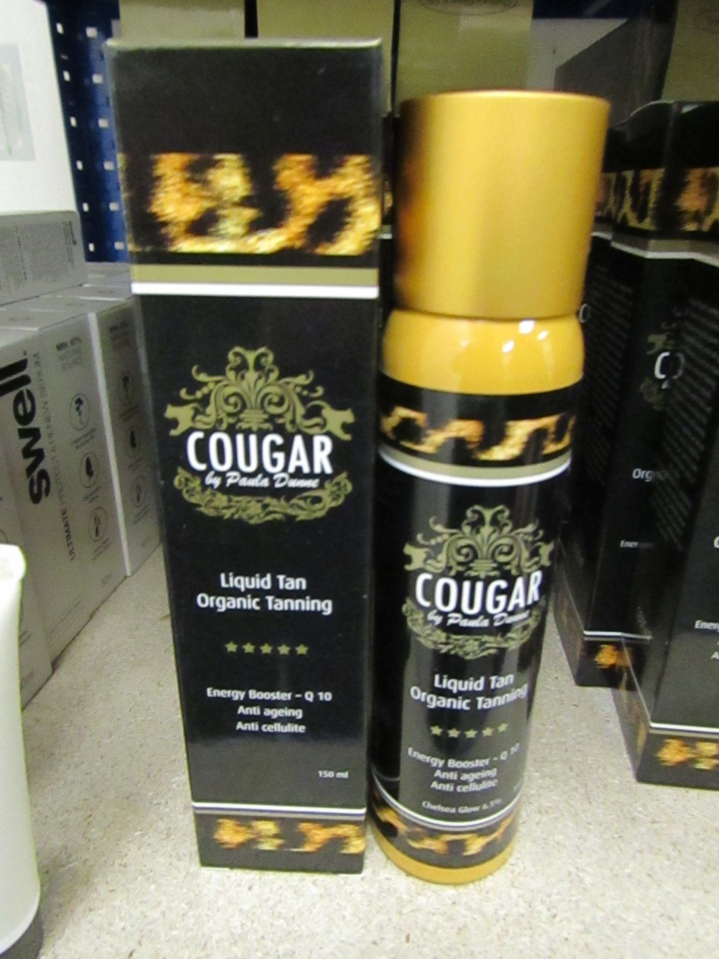 2 x Cougar 150ml Chelsea Glow 6.5% Organic Tanning Liquid Tan, both brand new and boxed.