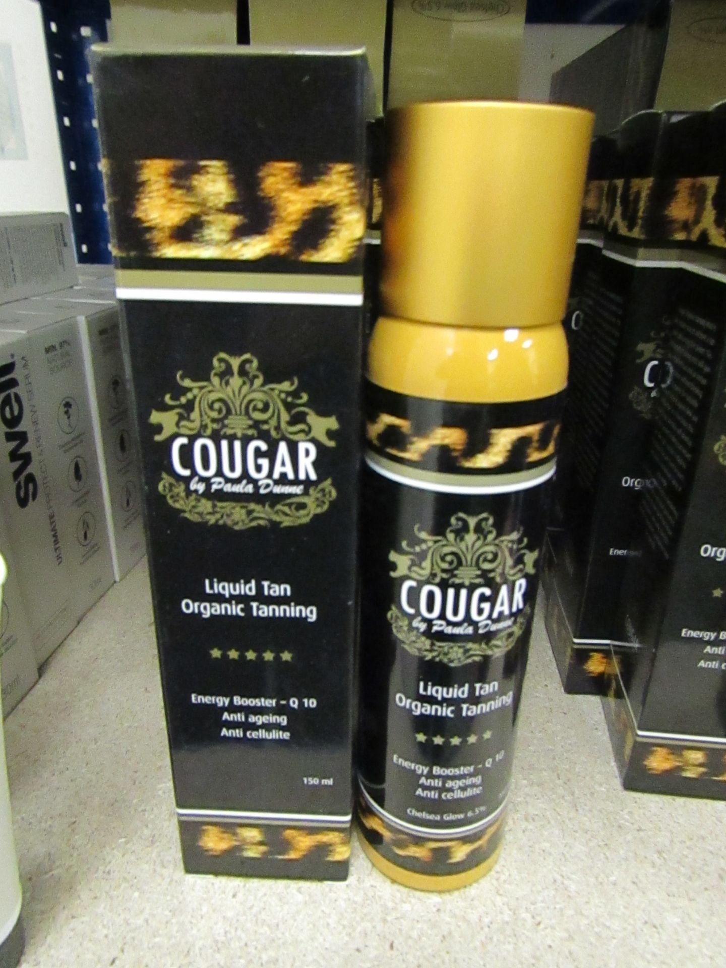 2 x Cougar 150ml Chelsea Glow 6.5% Organic Tanning Liquid Tan, both brand new and boxed.