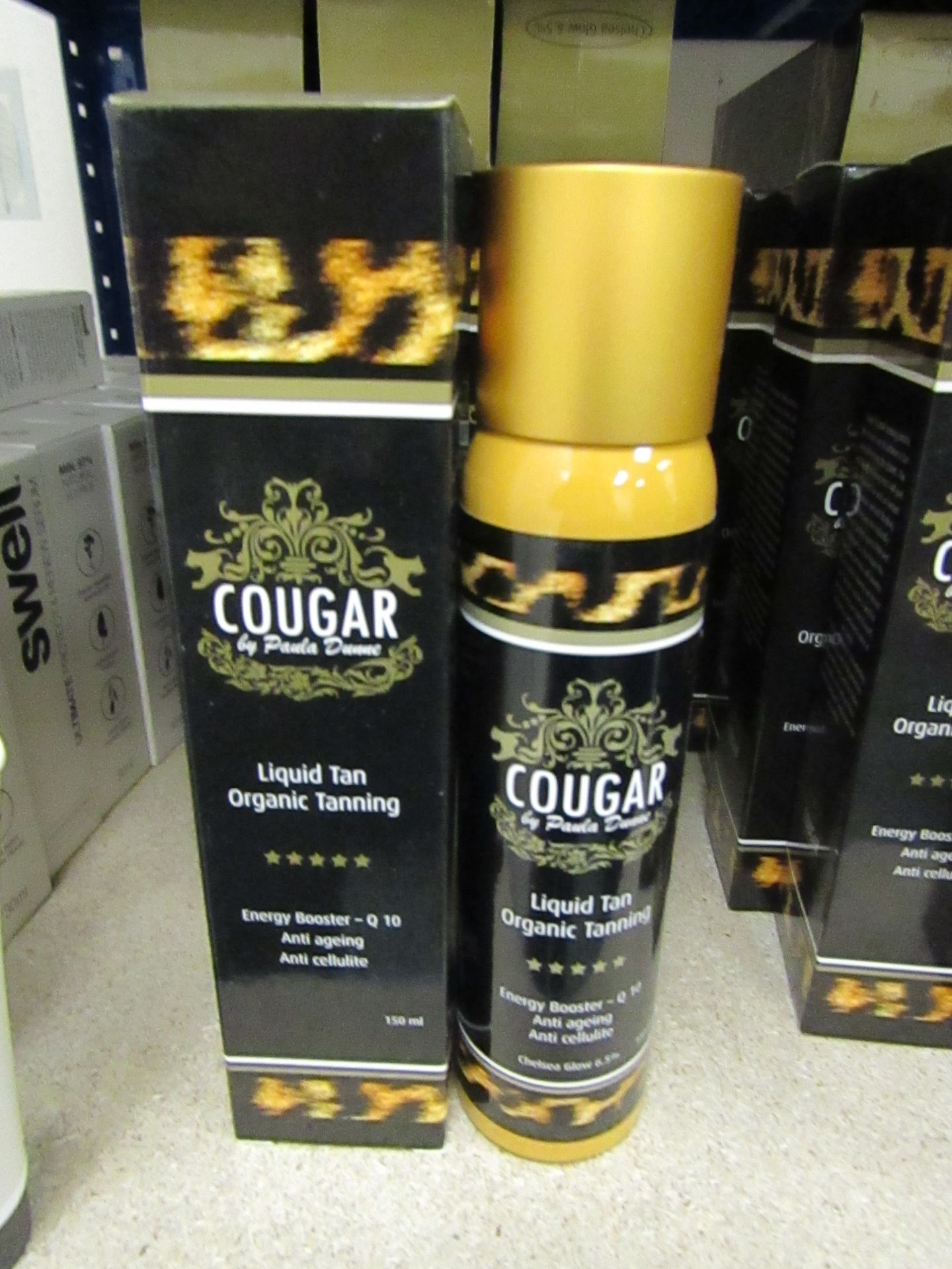 2 x Cougar 150ml Chelsea Glow 6.5% Organic Tanning Liquid Tan, both brand new and boxed.