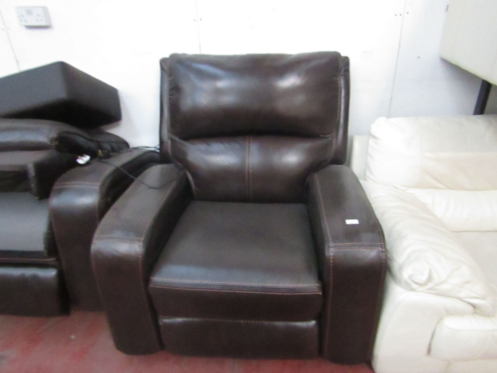 Brown Itailian Leather Electric Reclining Armchair, tested working, RRP circa œ400