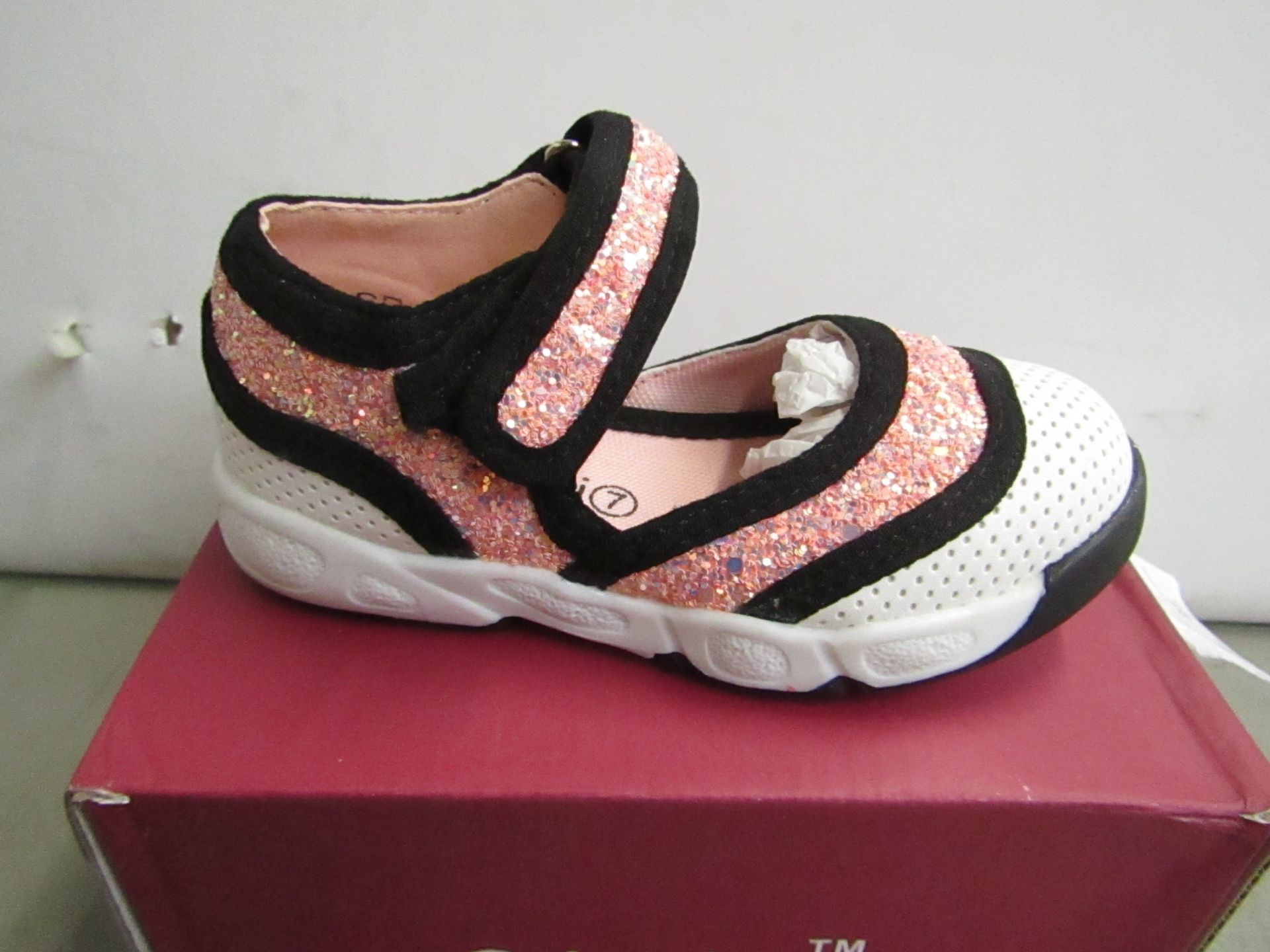 Kelsi Girls shoe with pink sequence design also velcro fastening size K7 new & boxed