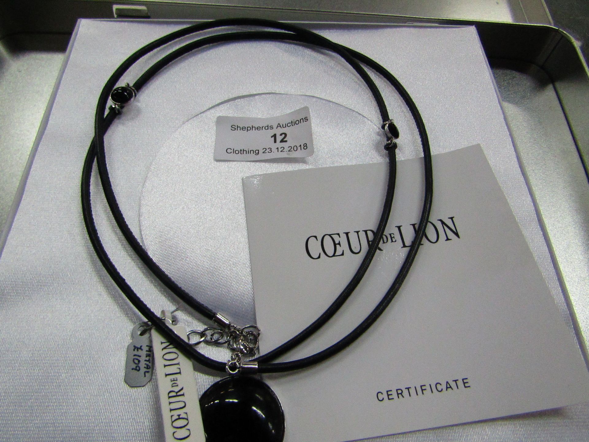 COEUR De Lion Black Leather Necklace with Black Pendant RRP £109 new with certificate & box