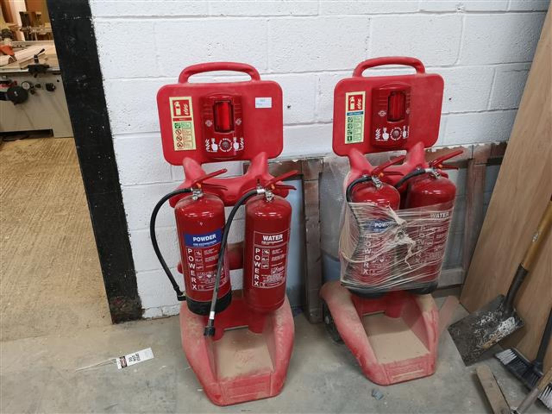 (2) Twin Sets of Fire Extinguishers on Trolleys