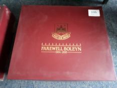 Souvenir boxed 'Farewell Boleyn' West Ham United leather seat cushions, with presentation box