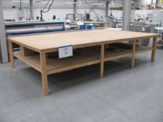 Timber framed layout table with shelf under approximately 3 x 2m