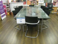 Green marble top table in two sections with