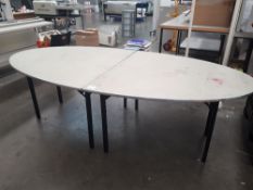 2-Part oval steel framed table with felt top and folding legs