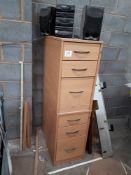 (2) Wooden 3-drawer pedestals and contents including Goodmans MS355 CD, tape and radio player