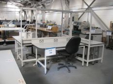 (3) Steel framed workbenches with overhead frame